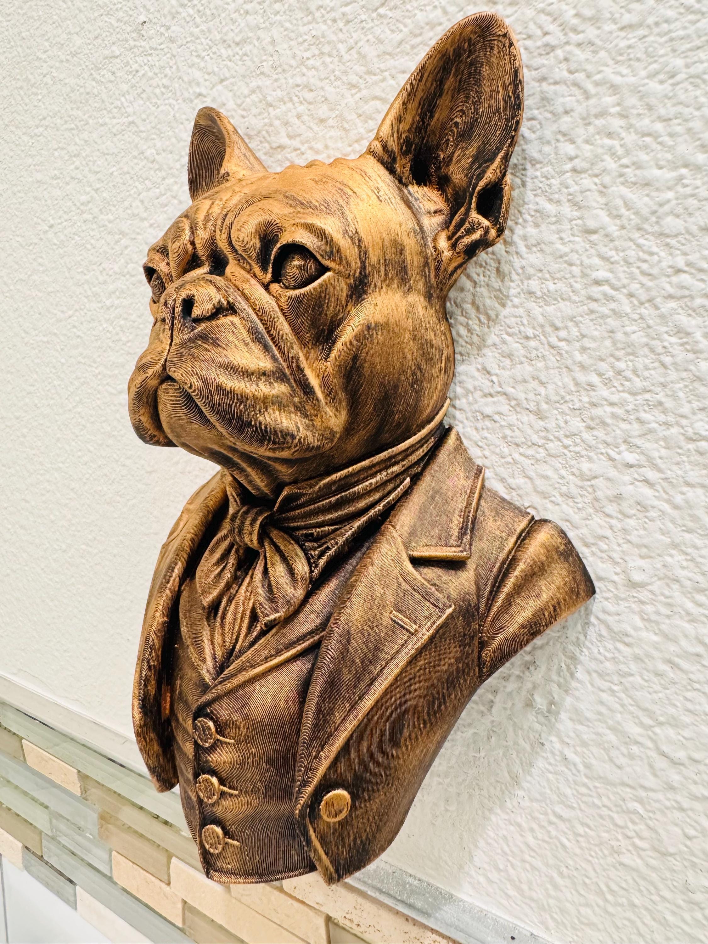Hand Painted Victorian French Bulldog Wall Sculpture | Dapper Dog Gentleman Bust | Antique Bronze Finish | Unique Pet Lover Home Decor Gift