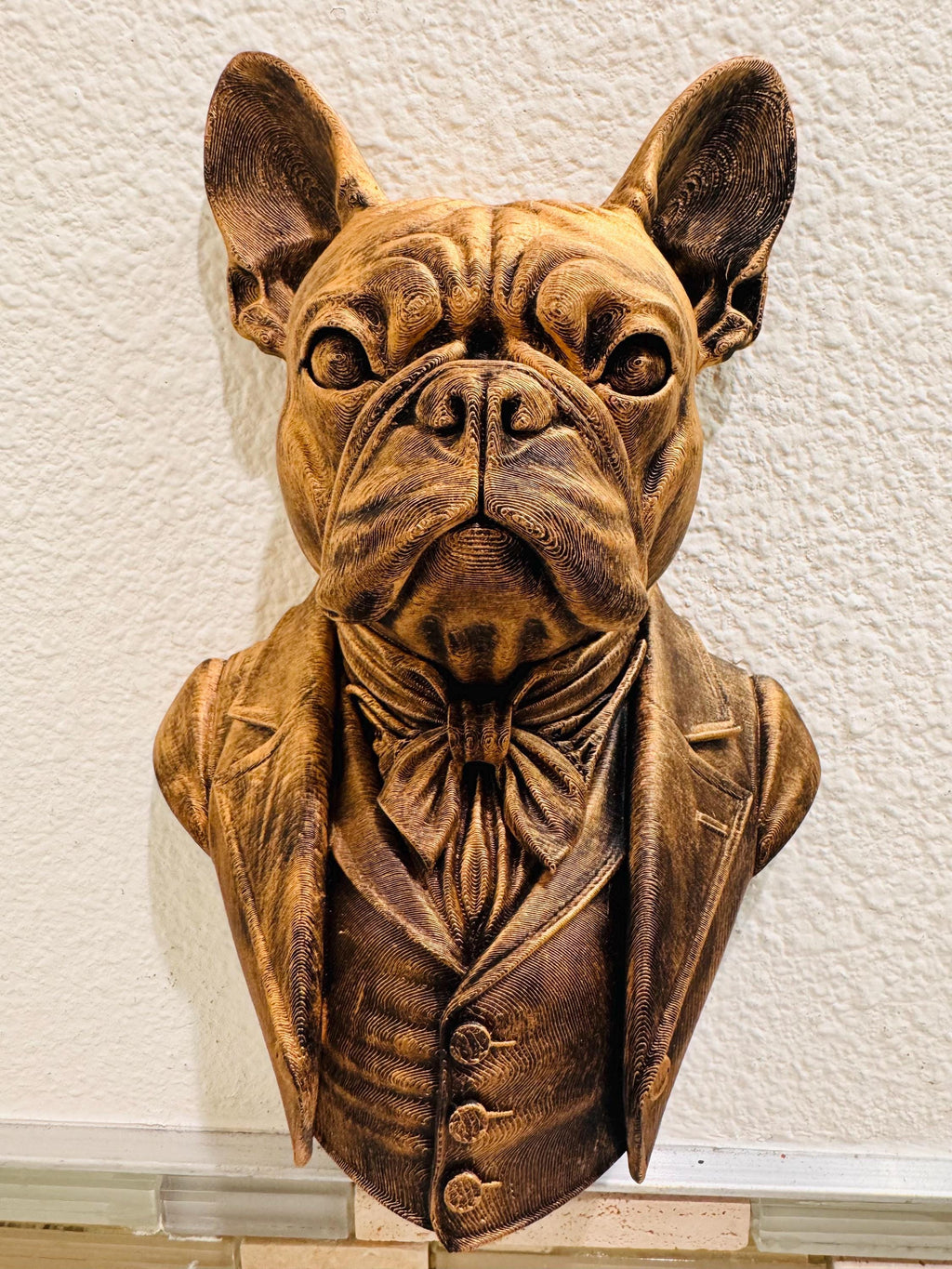 Hand Painted Victorian French Bulldog Wall Sculpture | Dapper Dog Gentleman Bust | Antique Bronze Finish | Unique Pet Lover Home Decor Gift