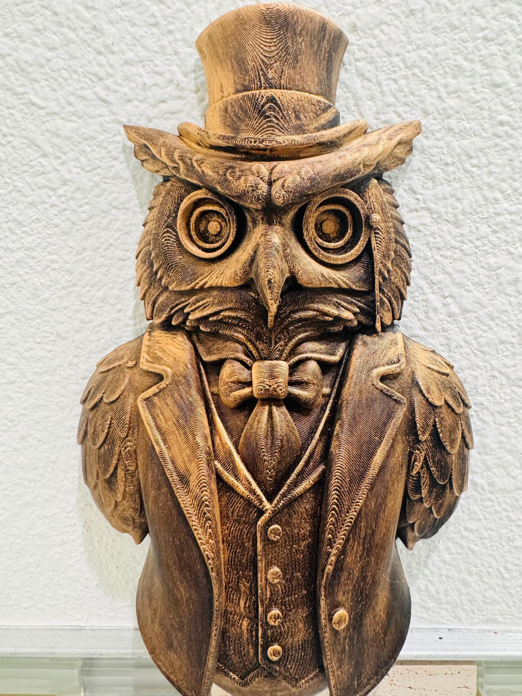 Hand Painted Victorian Owl Wall Sculpture | Steampunk Gentleman Bird Bust Unique Handcrafted Wall Art Home Decor Gift | Elegant Home Accent