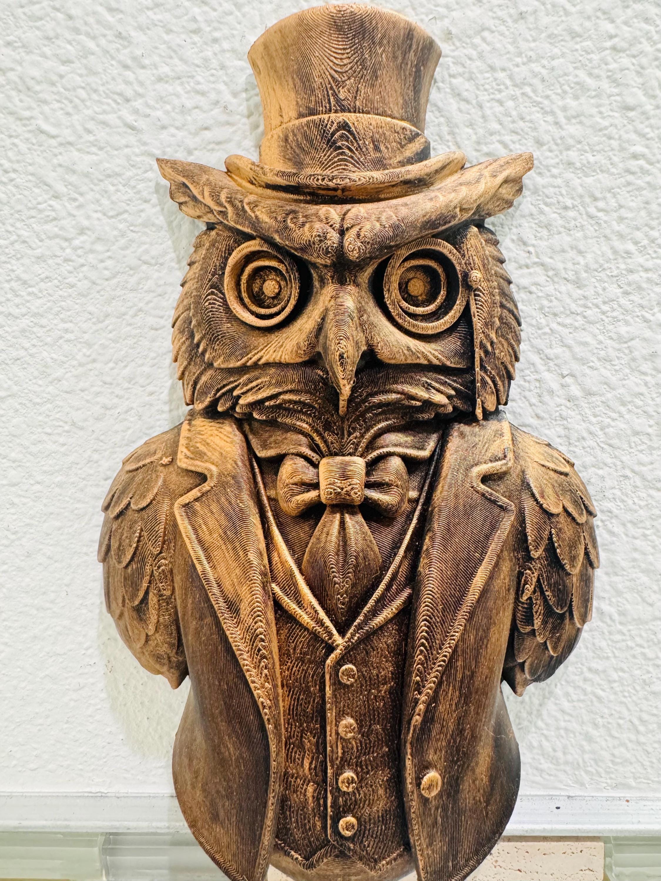 Hand Painted Victorian Owl Wall Sculpture | Steampunk Gentleman Bird Bust Unique Handcrafted Wall Art Home Decor Gift | Elegant Home Accent