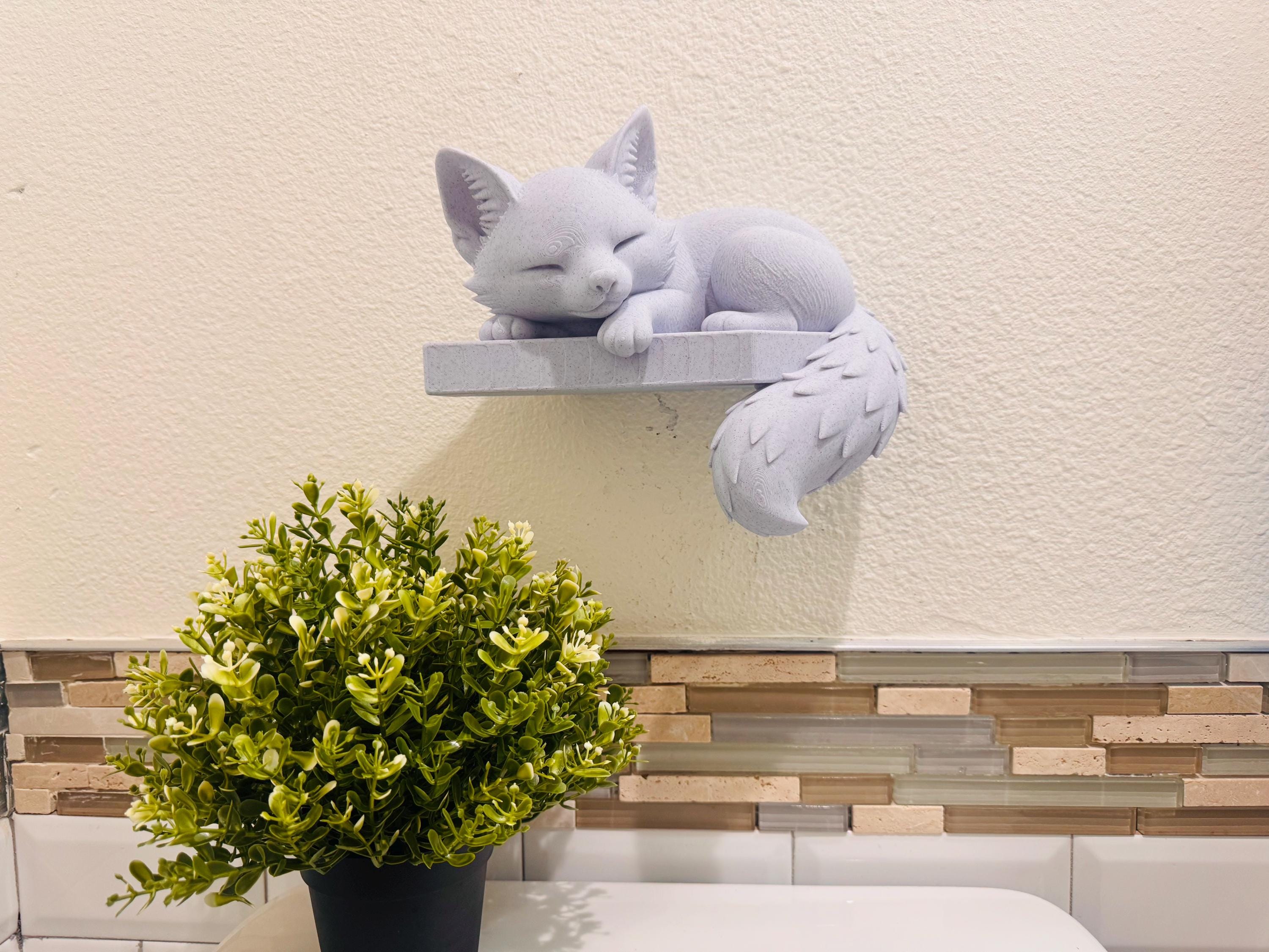 Sleeping Fox Shelf Sitter – Cute Woodland Fox Figurine – Nursery Wall Decor – Adorable Animal Shelf Accent for Kids Rooms & Cozy Home Spaces