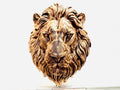 Front view of hand-painted bronze lion head wall sculpture with flowing mane