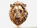 Front view of hand-painted bronze lion head wall sculpture with flowing mane