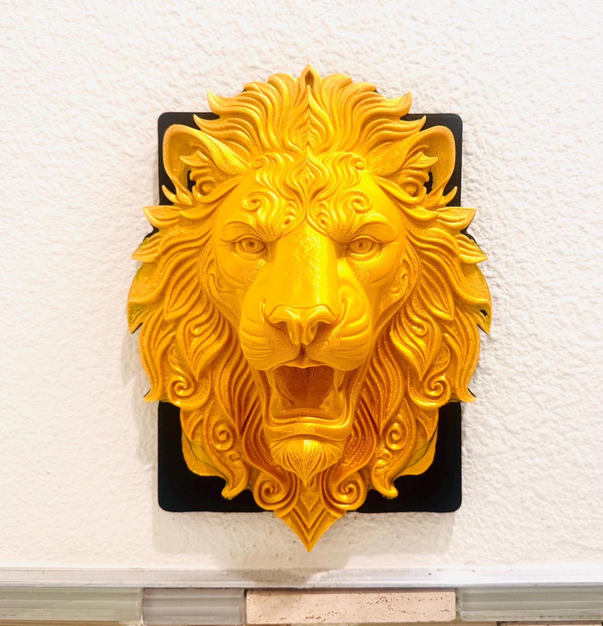 Majestic Golden Lion Head Wall Sculpture | Bold Regal Home Decor | King of the Jungle Statement Piece | Handmade Wall Art