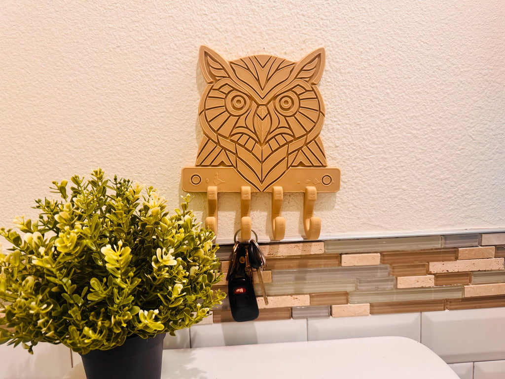 Owl Key Holder Wall Mount | Geometric Owl Wall Decor | Entryway Key Hanger | Animal Hook Organizer | Owl Lover Gift | Unique Wall Key Rack