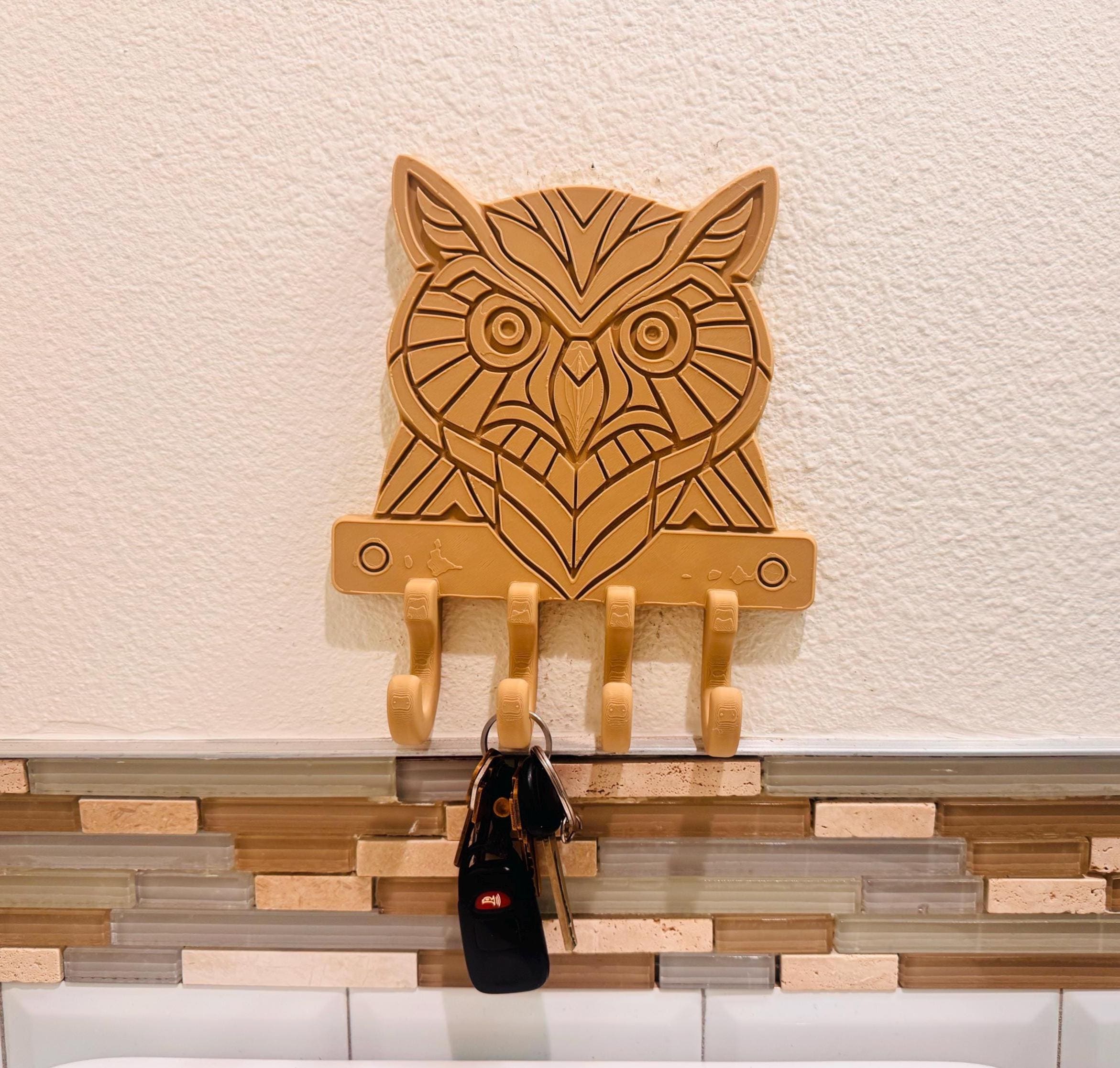 Owl Key Holder Wall Mount | Geometric Owl Wall Decor | Entryway Key Hanger | Animal Hook Organizer | Owl Lover Gift | Unique Wall Key Rack