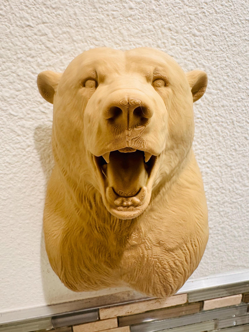 Roaring Bear Wall Sculpture | Brown Rustic Wildlife Wall Art | Cabin Nature Decor | Burly Wood Bear Grizzly Head for Lodge or Home