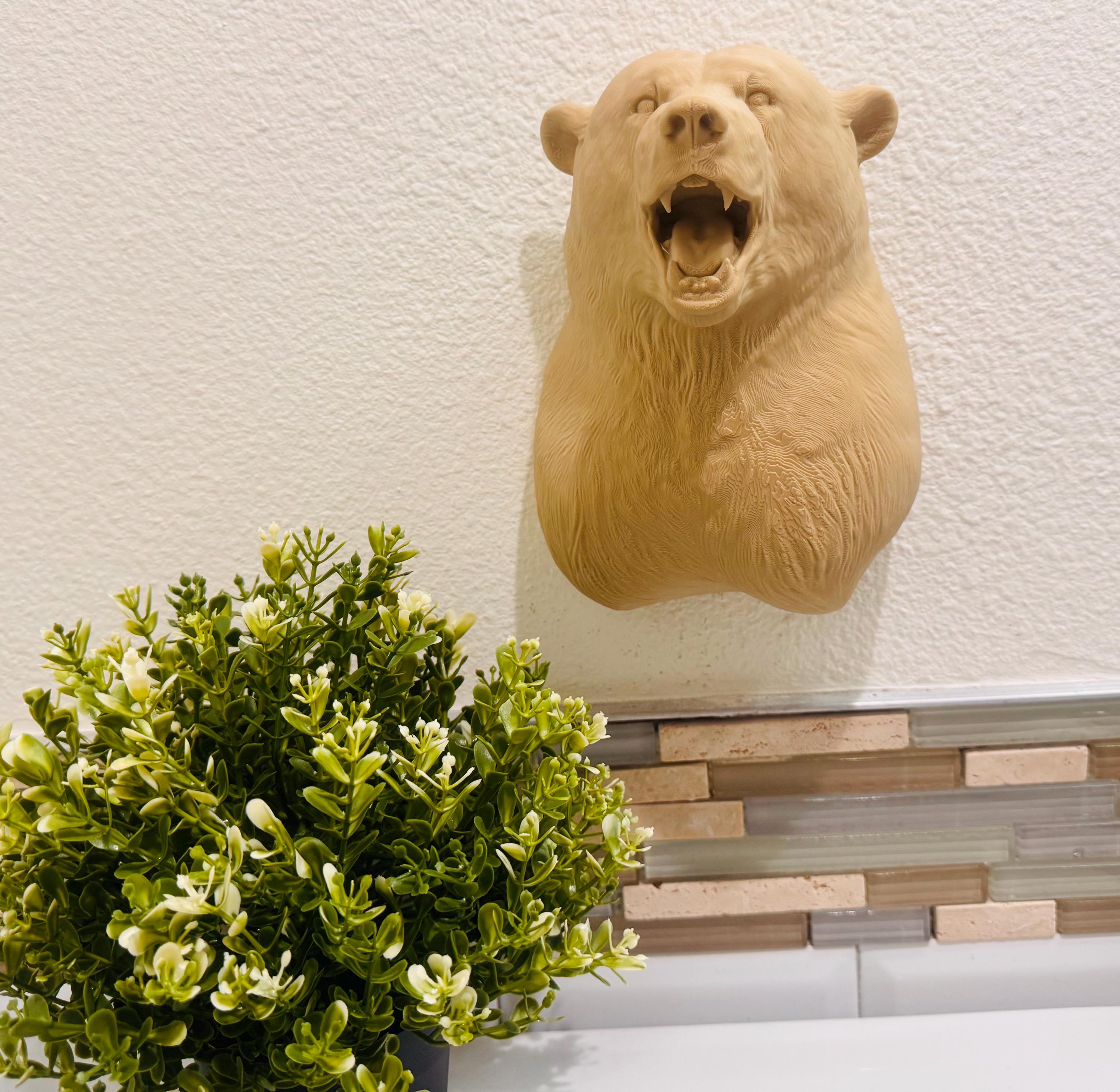 Roaring Bear Wall Sculpture | Brown Rustic Wildlife Wall Art | Cabin Nature Decor | Burly Wood Bear Grizzly Head for Lodge or Home