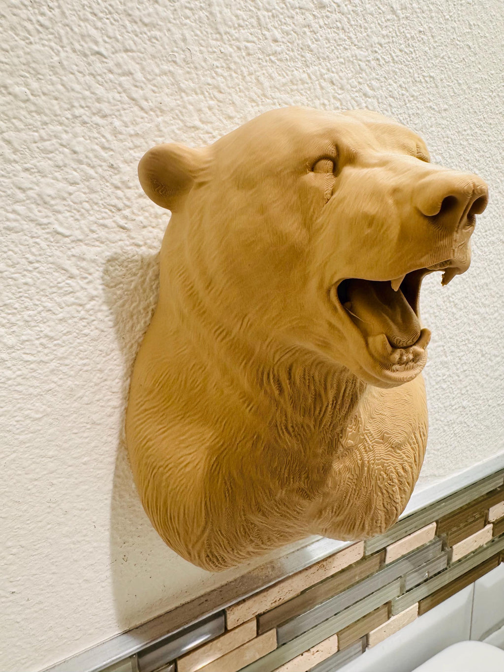 Roaring Bear Wall Sculpture | Brown Rustic Wildlife Wall Art | Cabin Nature Decor | Burly Wood Bear Grizzly Head for Lodge or Home