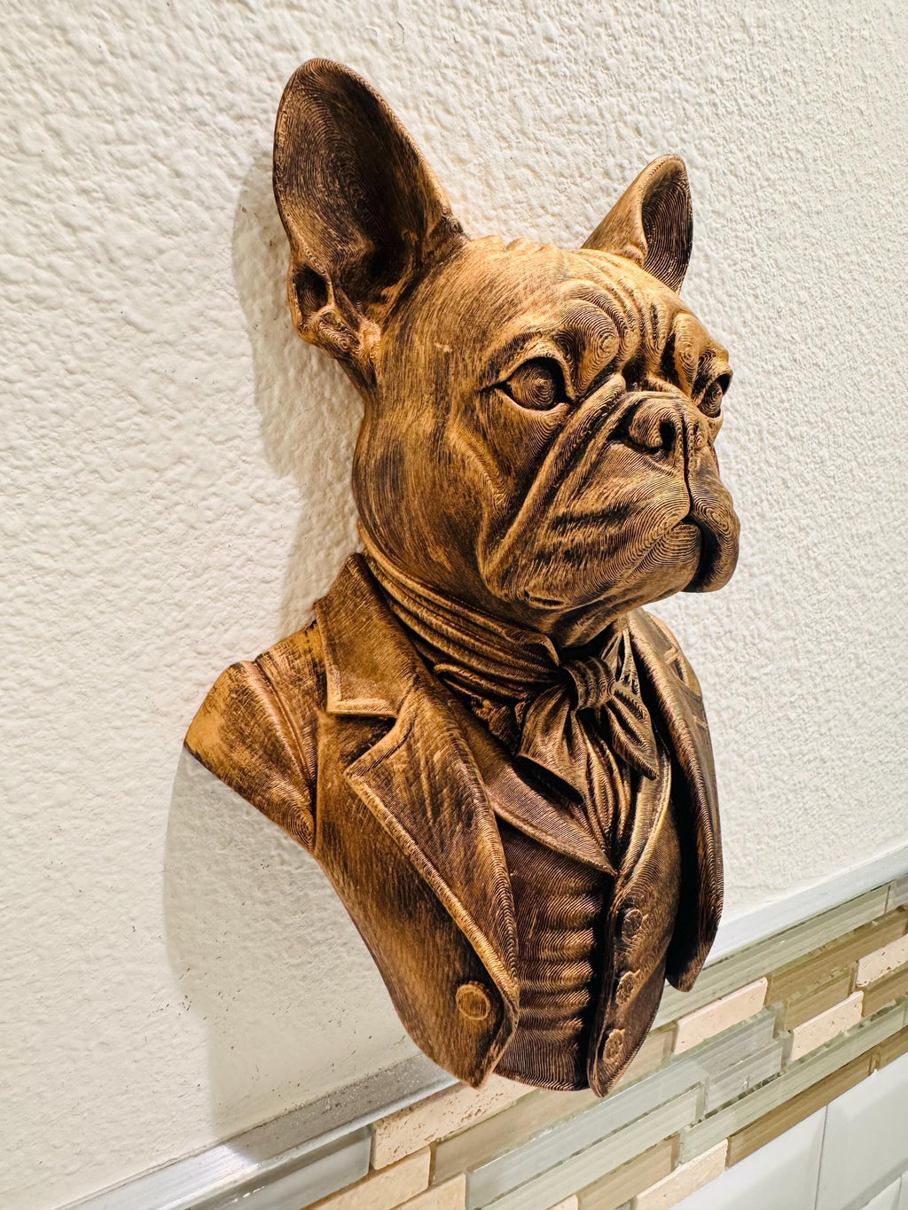 Hand Painted Victorian French Bulldog Wall Sculpture | Dapper Dog Gentleman Bust | Antique Bronze Finish | Unique Pet Lover Home Decor Gift