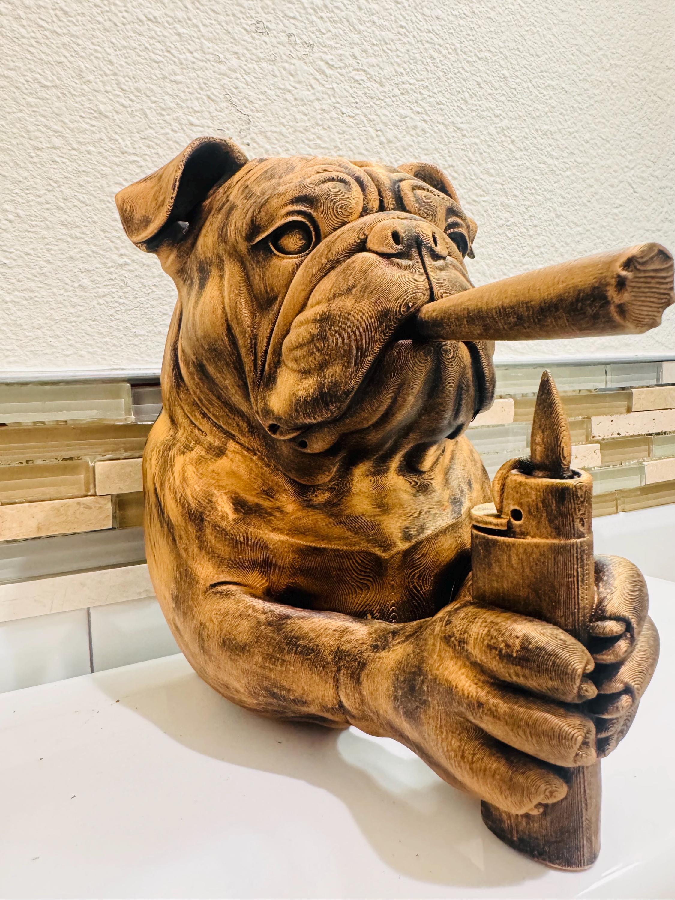 Bulldog Smoking A Blunt Wall Sculpture | Vintage Cigar Dog Gentleman Decor | Unique Bulldog Weed Wall Art | Masculine Home or Office Accent