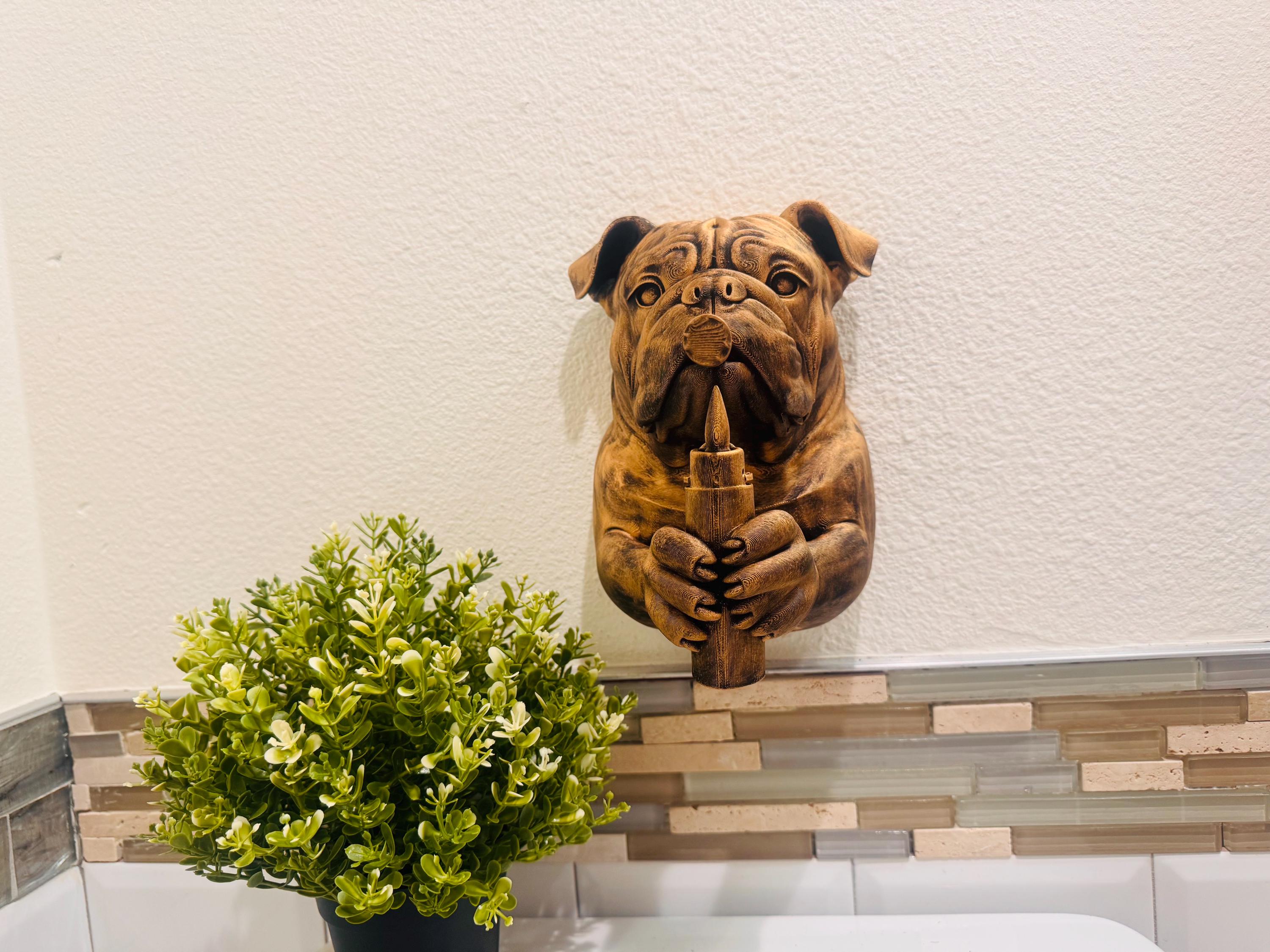 Bulldog Smoking A Blunt Wall Sculpture | Vintage Cigar Dog Gentleman Decor | Unique Bulldog Weed Wall Art | Masculine Home or Office Accent