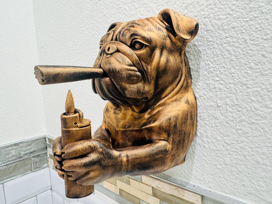Bulldog Smoking A Blunt Wall Sculpture | Vintage Cigar Dog Gentleman Decor | Unique Bulldog Weed Wall Art | Masculine Home or Office Accent