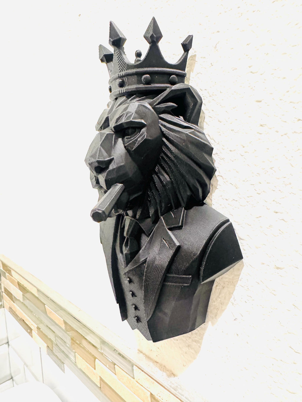 Crowned Lion Wall Sculpture Smoking Cigar | King Lion Bust Wall Art | Gothic Royal Animal Decor | Man Cave Office Statement Piece