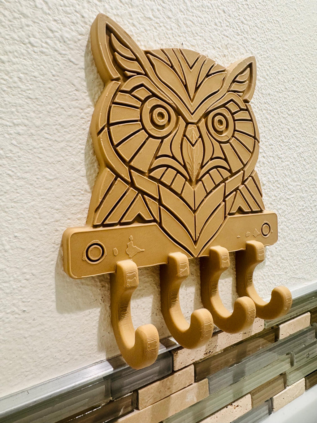 Owl Key Holder Wall Mount | Geometric Owl Wall Decor | Entryway Key Hanger | Animal Hook Organizer | Owl Lover Gift | Unique Wall Key Rack