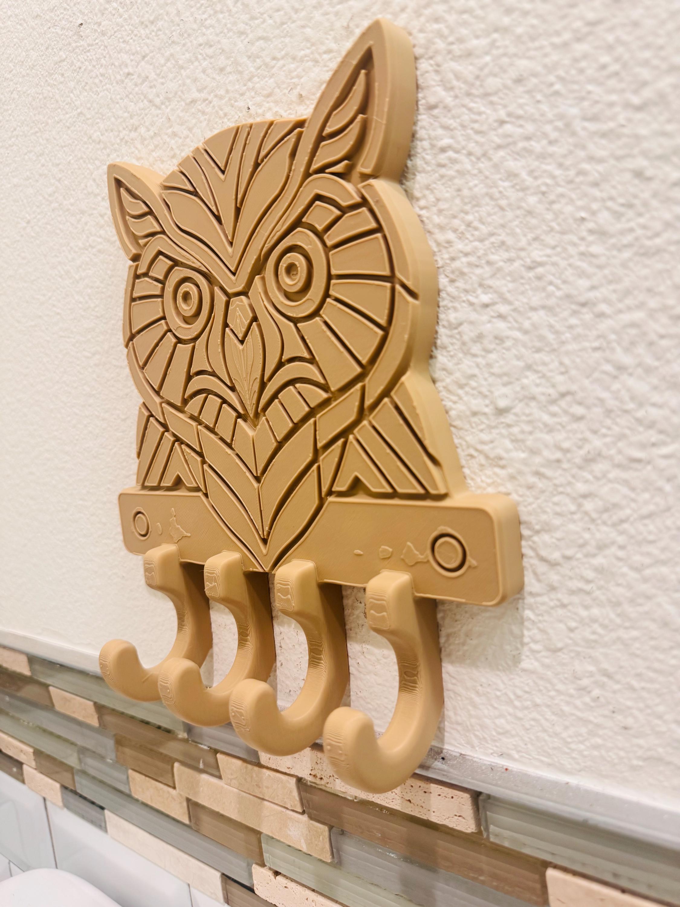 Owl Key Holder Wall Mount | Geometric Owl Wall Decor | Entryway Key Hanger | Animal Hook Organizer | Owl Lover Gift | Unique Wall Key Rack