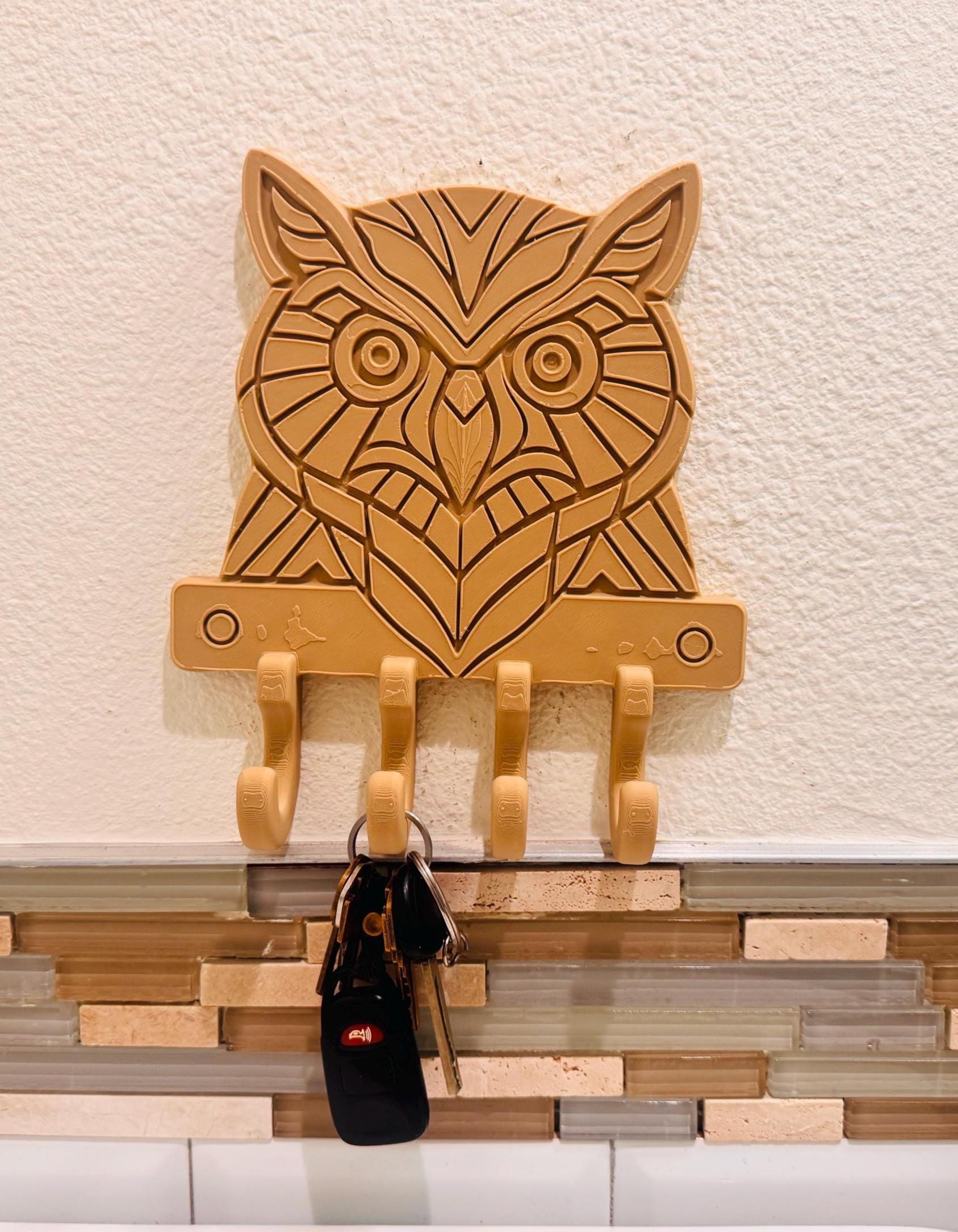 Owl Key Holder Wall Mount | Geometric Owl Wall Decor | Entryway Key Hanger | Animal Hook Organizer | Owl Lover Gift | Unique Wall Key Rack