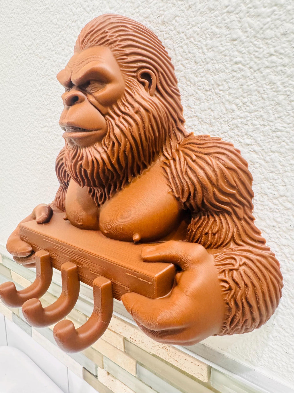 Bigfoot Key Holder Wall Mount | Sasquatch Rustic Entryway Key Hook | Gorilla Style Home Decor | Cabin Man Cave Gift Coat Hanger