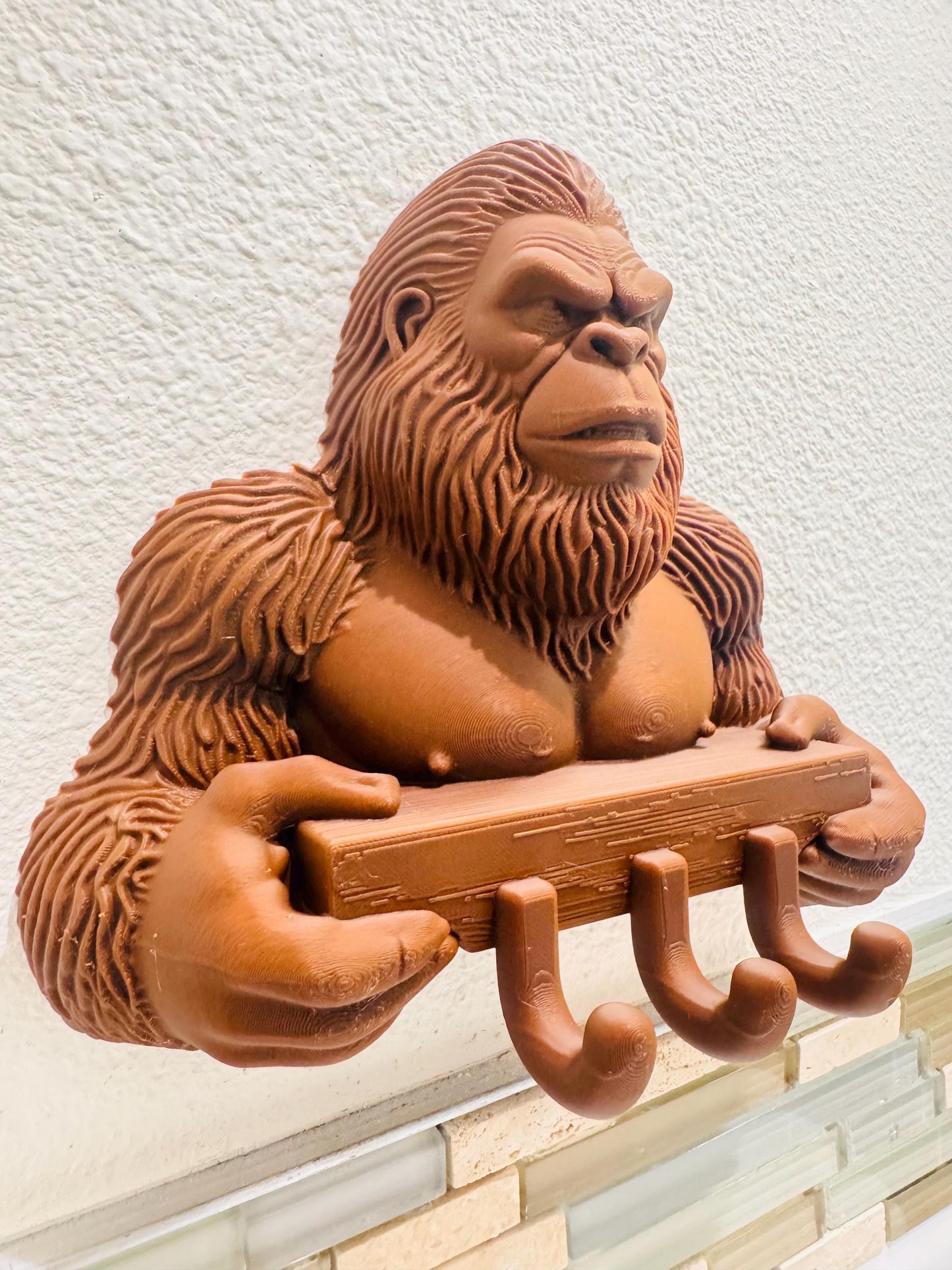 Bigfoot Key Holder Wall Mount | Sasquatch Rustic Entryway Key Hook | Gorilla Style Home Decor | Cabin Man Cave Gift Coat Hanger