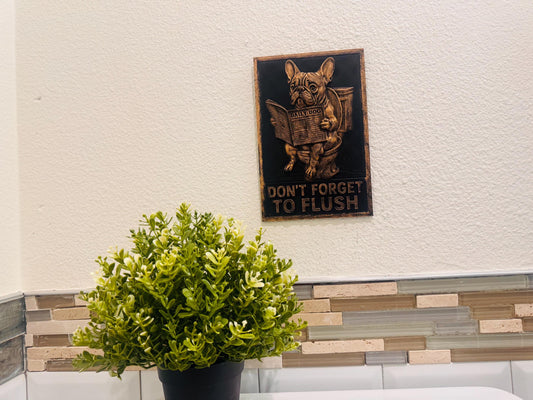 Funny French Bulldog Bathroom Sign – Don’t Forget to Flush Wall Decor Plaque, Dog Reading Newspaper, Toilet Humor Gift for Home or Office