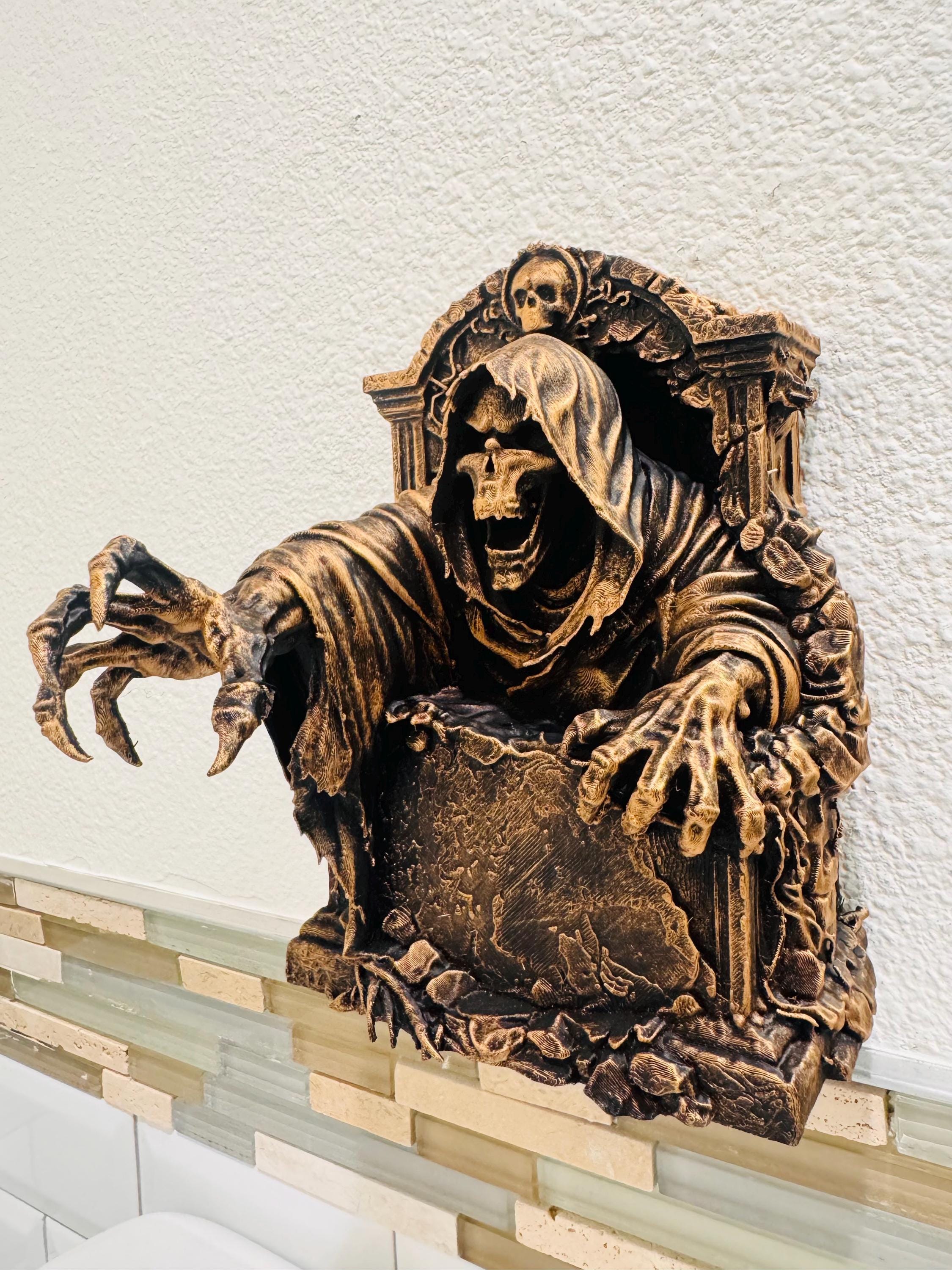 Gothic Grim Reaper Reaching Tombstone Wall Decor Skeleton Horror Wall Art Dark Fantasy Skull Gothic Home Decor Medieval Death Wall Hanging