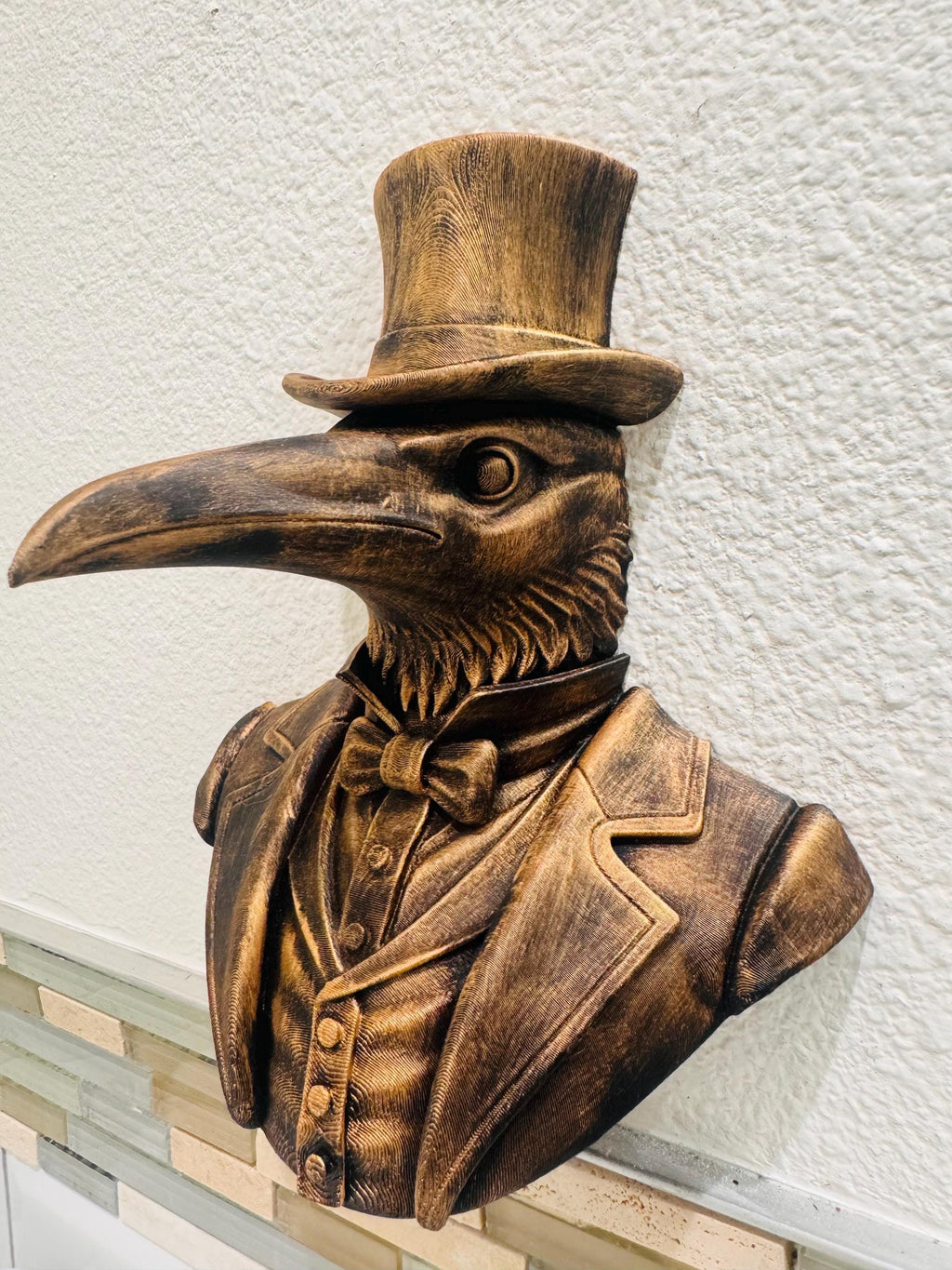 Gothic Raven Wall Sculpture | Steampunk Crow Gentleman Art | Victorian 3D Printed Gothic Decor | Dark Bird Bust for Home or Living Room