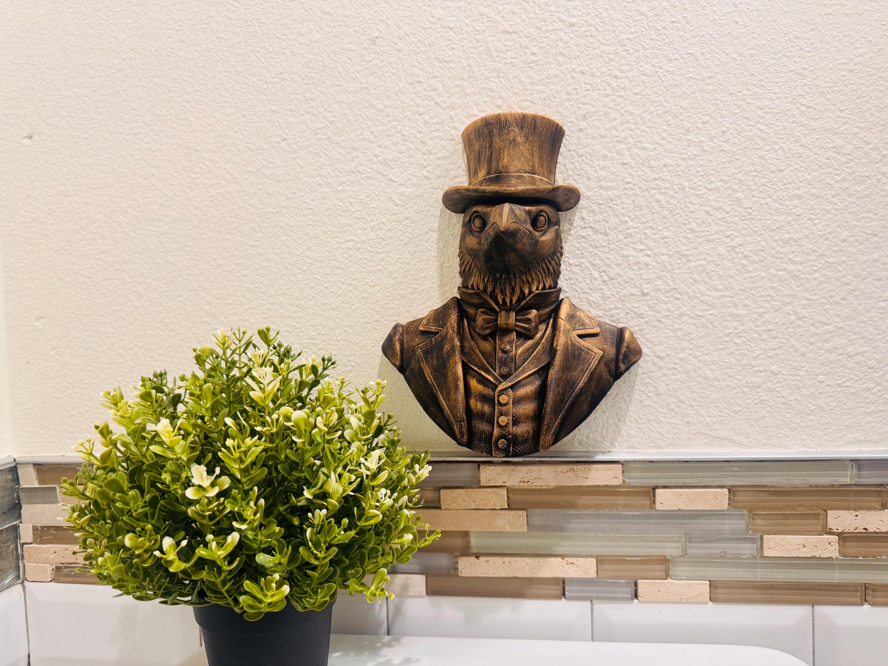 Gothic Raven Wall Sculpture | Steampunk Crow Gentleman Art | Victorian 3D Printed Gothic Decor | Dark Bird Bust for Home or Living Room
