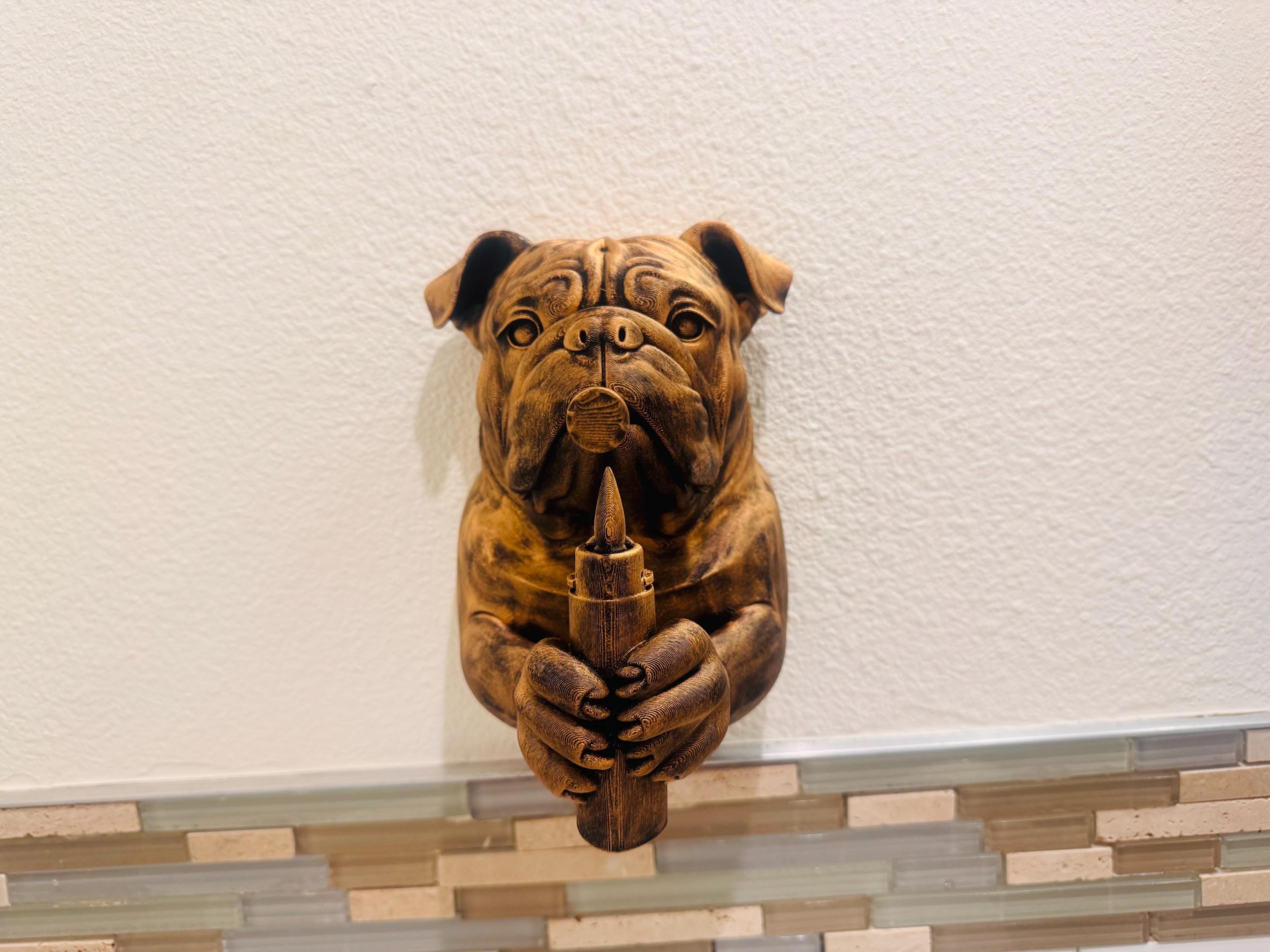 Bulldog Smoking A Blunt Wall Sculpture | Vintage Cigar Dog Gentleman Decor | Unique Bulldog Weed Wall Art | Masculine Home or Office Accent