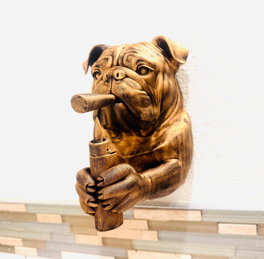 Bulldog Smoking A Blunt Wall Sculpture | Vintage Cigar Dog Gentleman Decor | Unique Bulldog Weed Wall Art | Masculine Home or Office Accent