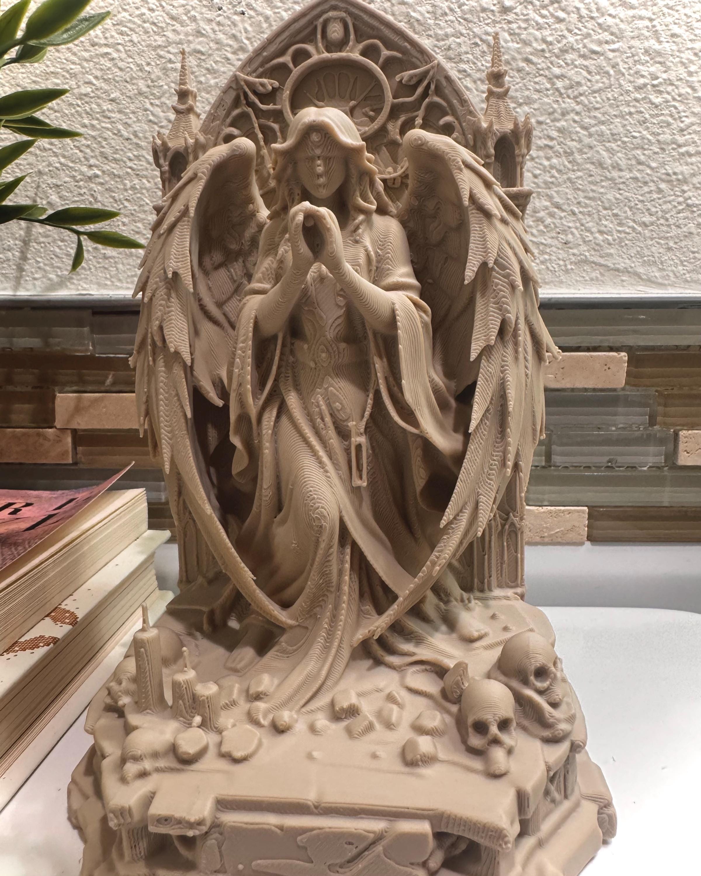 Gothic Angel Statue, Praying Guardian Angel Decor, Angel Sculpture, Dark Gothic Home Decor, Angel Figurine Gift, Dark Academia Art,
