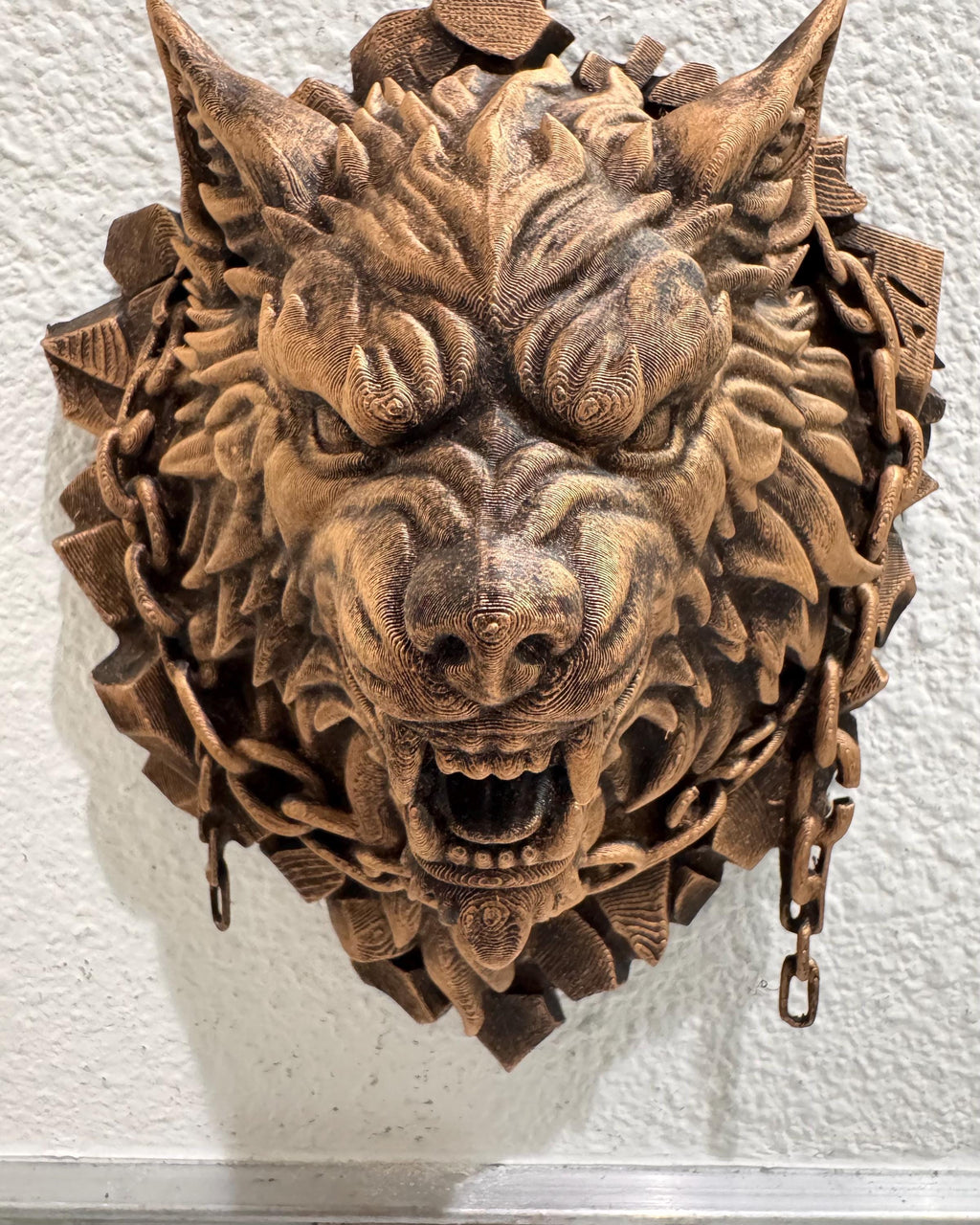 Hand Painted Fenrir-inspired Gothic Wolf Head Wall Decor, Bronze Finish Dark Fantasy Sculpture, Norse Myth Wall Mount Art, Norse Mythology