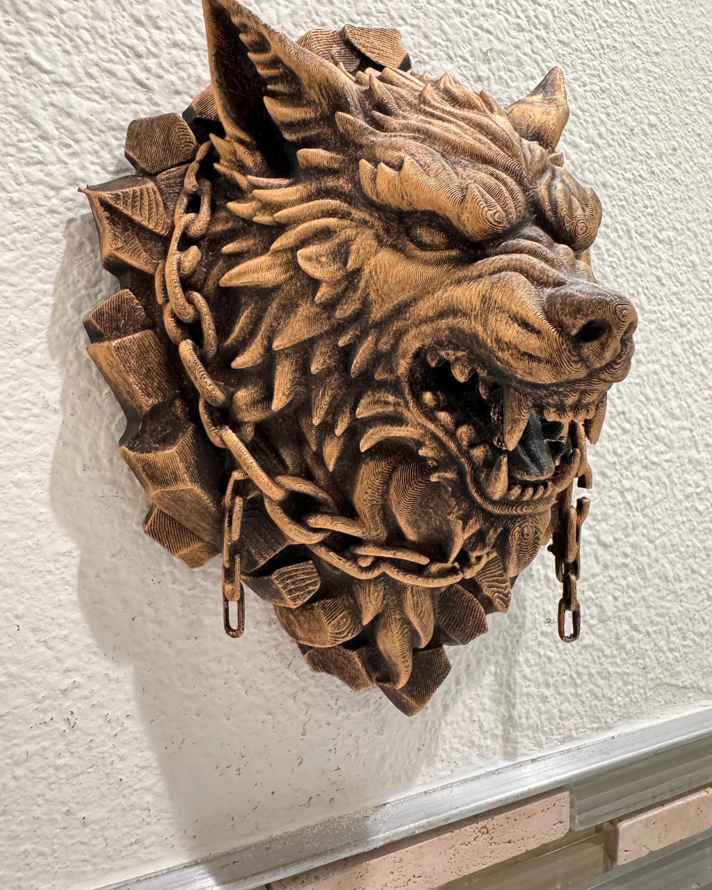 Hand Painted Fenrir-inspired Gothic Wolf Head Wall Decor, Bronze Finish Dark Fantasy Sculpture, Norse Myth Wall Mount Art, Norse Mythology