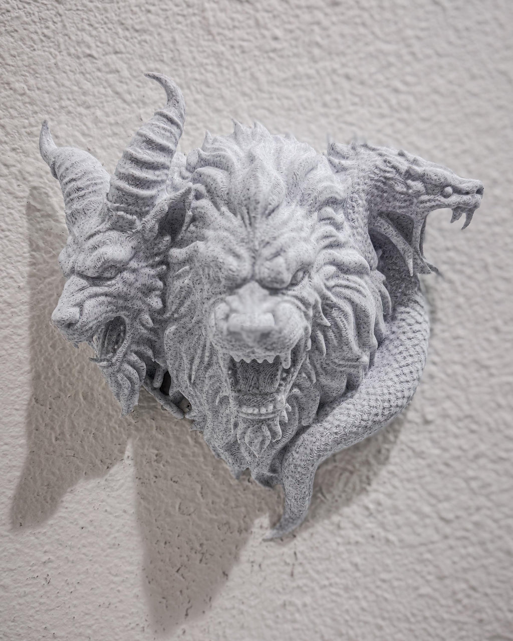 Chimera Wall Sculpture - Stone Finish Mythical Beast Decor- Gothic Fantasy Wall Art - Three Headed Monster Home Decor, Chimera Wall Mount