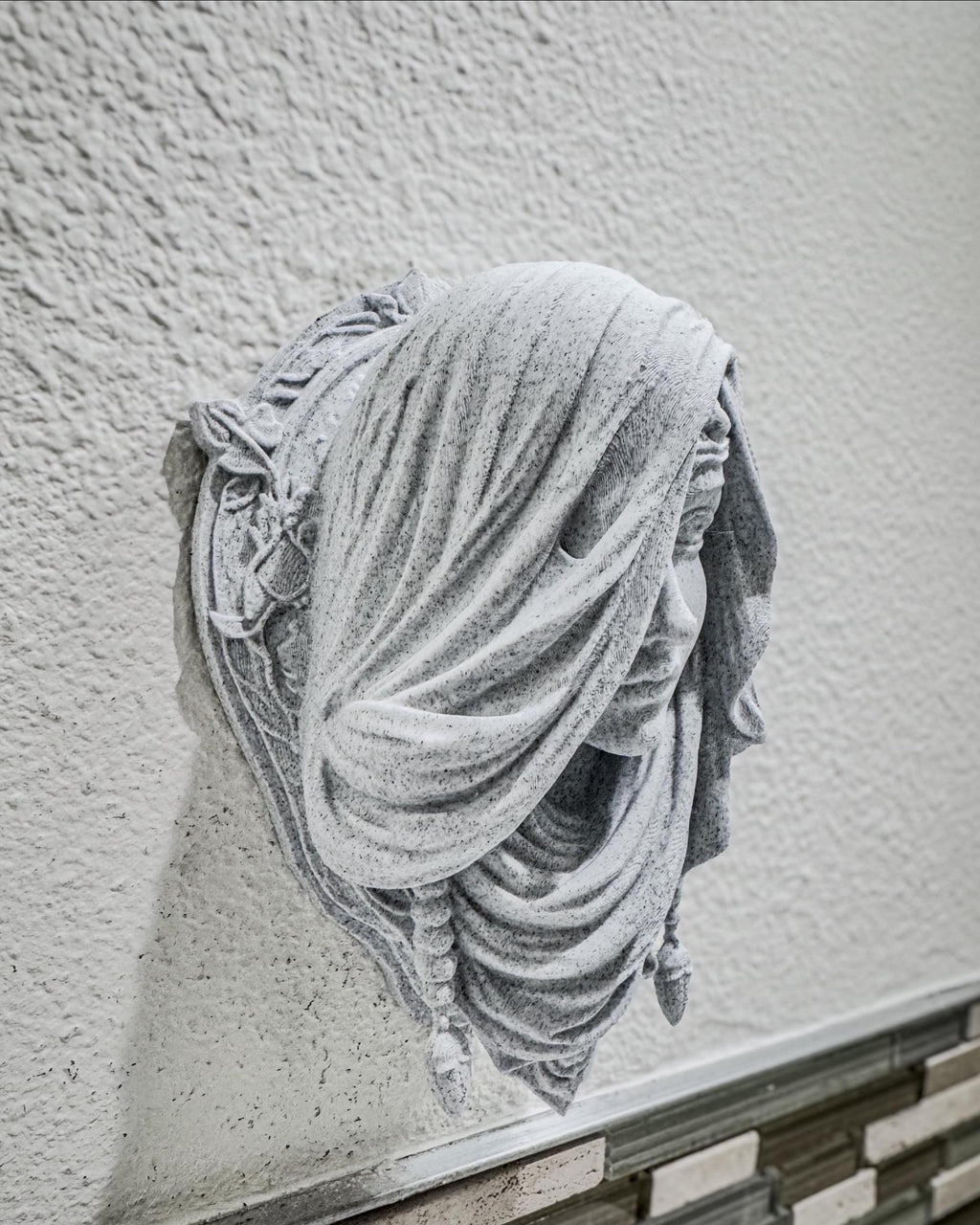 Veiled Woman Stone Wall Sculpture - Gothic Classical Bust Wall Art - Elegant Face Decor for Home Hallway or Bedroom - Macabre Wall Art Gift