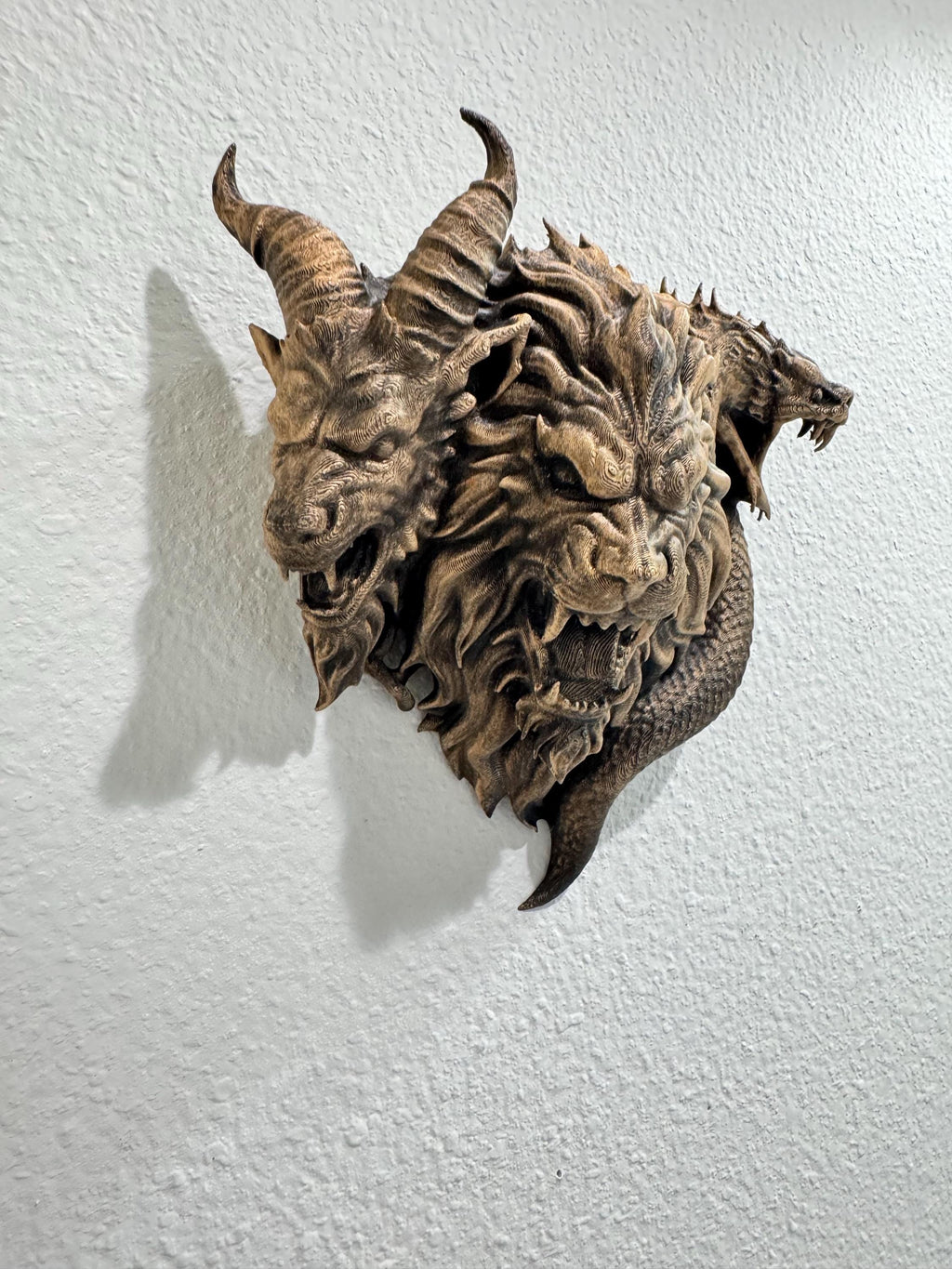 Three-Headed Chimera Wall Sculpture - Gothic Mythical Beast Decor - Antique Bronze Style Fantasy Wall Art
