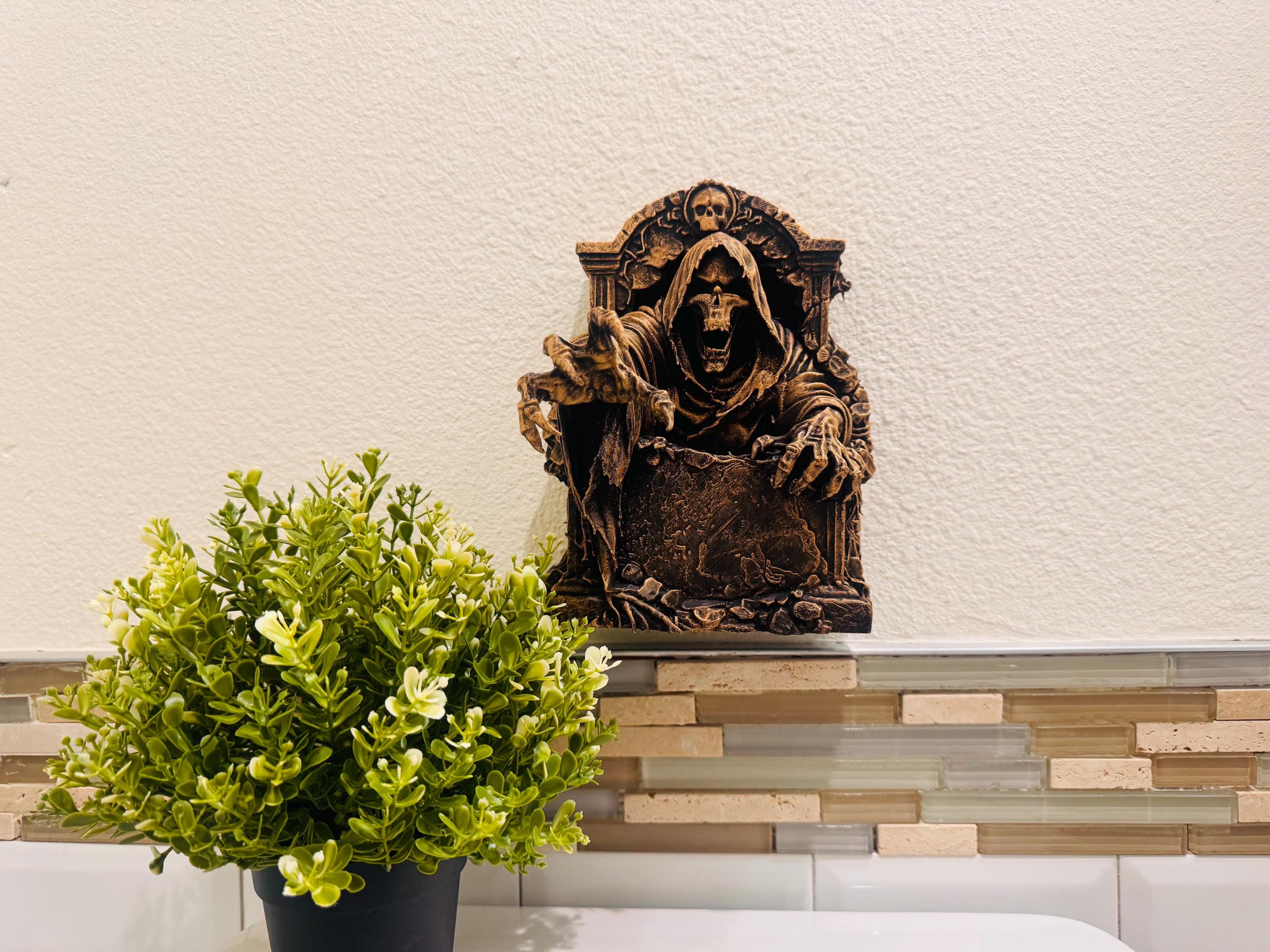 Gothic Grim Reaper Reaching Tombstone Wall Decor Skeleton Horror Wall Art Dark Fantasy Skull Gothic Home Decor Medieval Death Wall Hanging