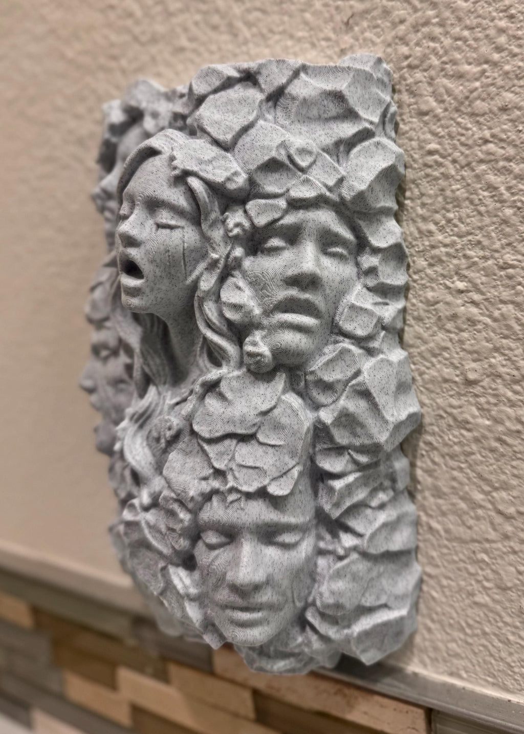 Gothic Stone Face Wall Art, Dark Fantasy Wall Sculpture, Gothic Home Decor Plaque, Abstract Stone Face Relief, Horror Fantasy Wall Hanging,