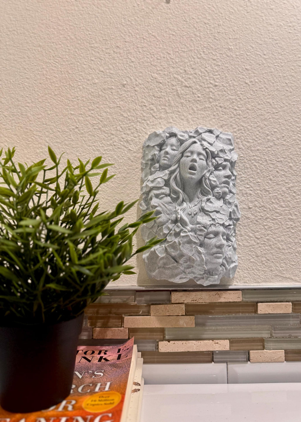 Gothic Stone Face Wall Art, Dark Fantasy Wall Sculpture, Gothic Home Decor Plaque, Abstract Stone Face Relief, Horror Fantasy Wall Hanging,