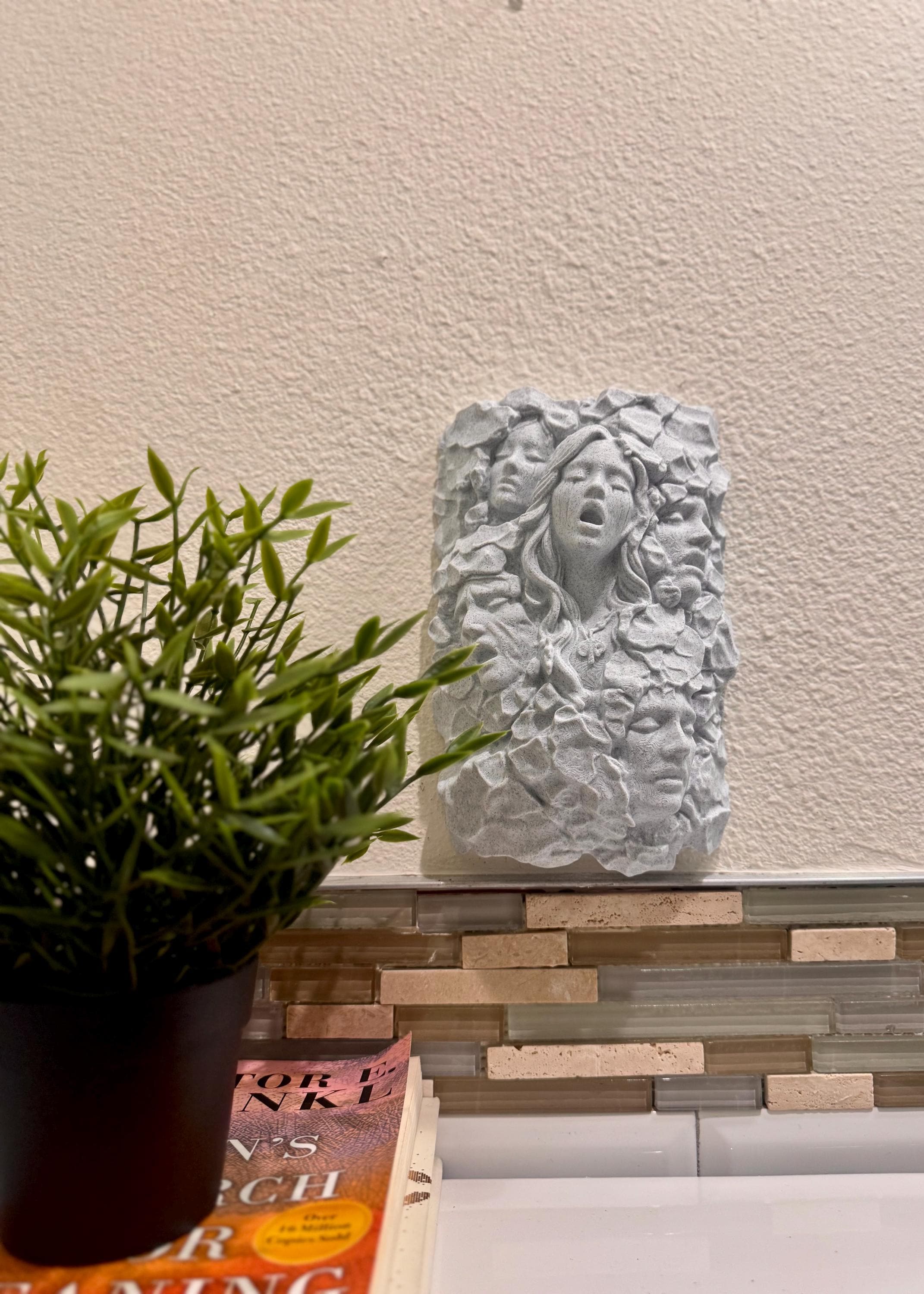 Gothic Stone Face Wall Art, Dark Fantasy Wall Sculpture, Gothic Home Decor Plaque, Abstract Stone Face Relief, Horror Fantasy Wall Hanging,