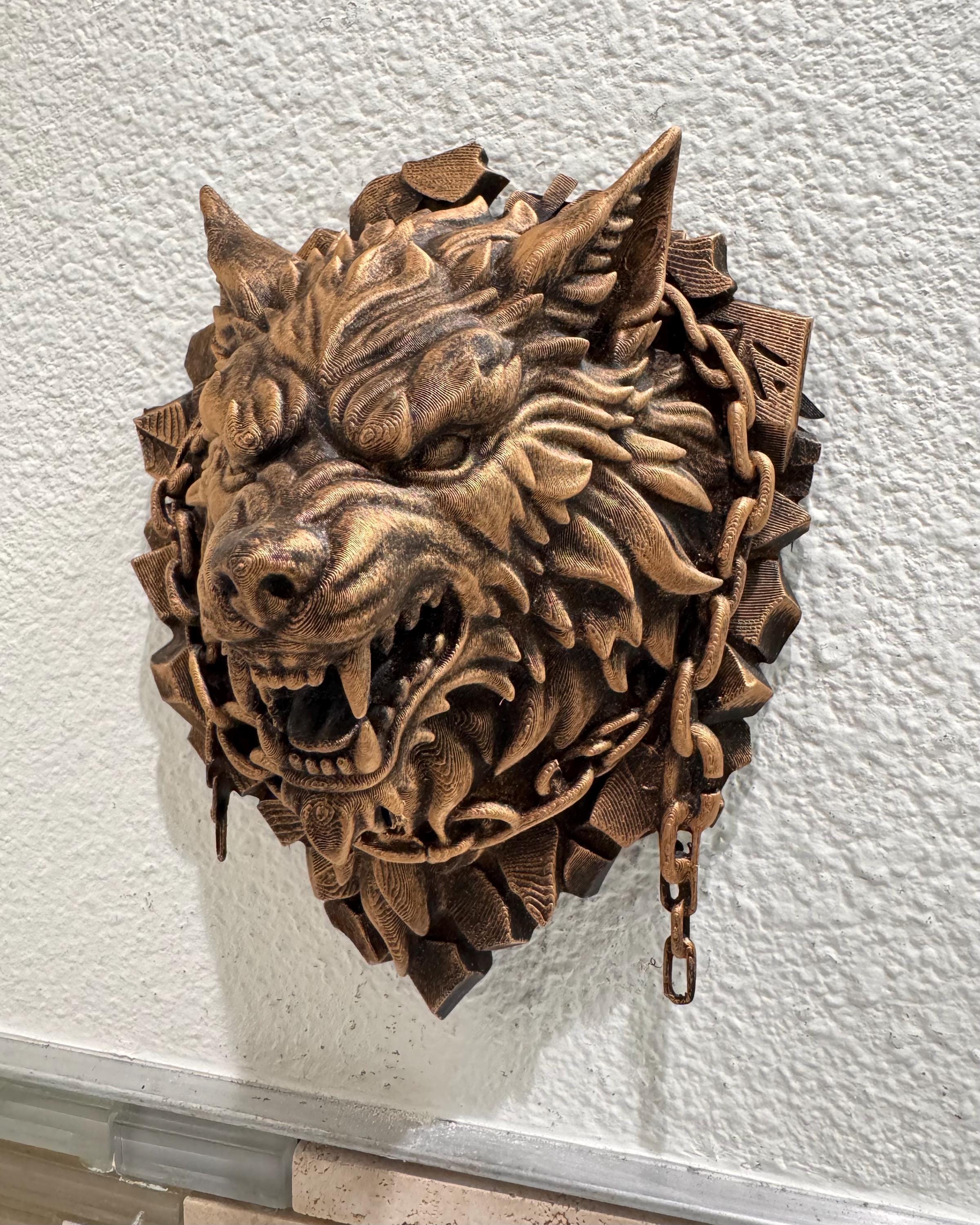 Hand Painted Fenrir-inspired Gothic Wolf Head Wall Decor, Bronze Finish Dark Fantasy Sculpture, Norse Myth Wall Mount Art, Norse Mythology