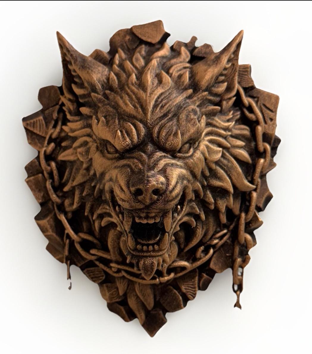 Hand Painted Fenrir-inspired Gothic Wolf Head Wall Decor, Bronze Finish Dark Fantasy Sculpture, Norse Myth Wall Mount Art, Norse Mythology