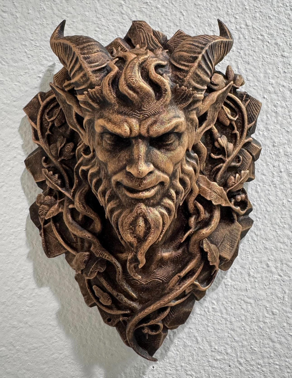 Gothic Horned Demon Wall Sculpture - Hand Painted Bronze Dark Fantasy Wall Decor - Mythical Gothic Home Art - Greek Art