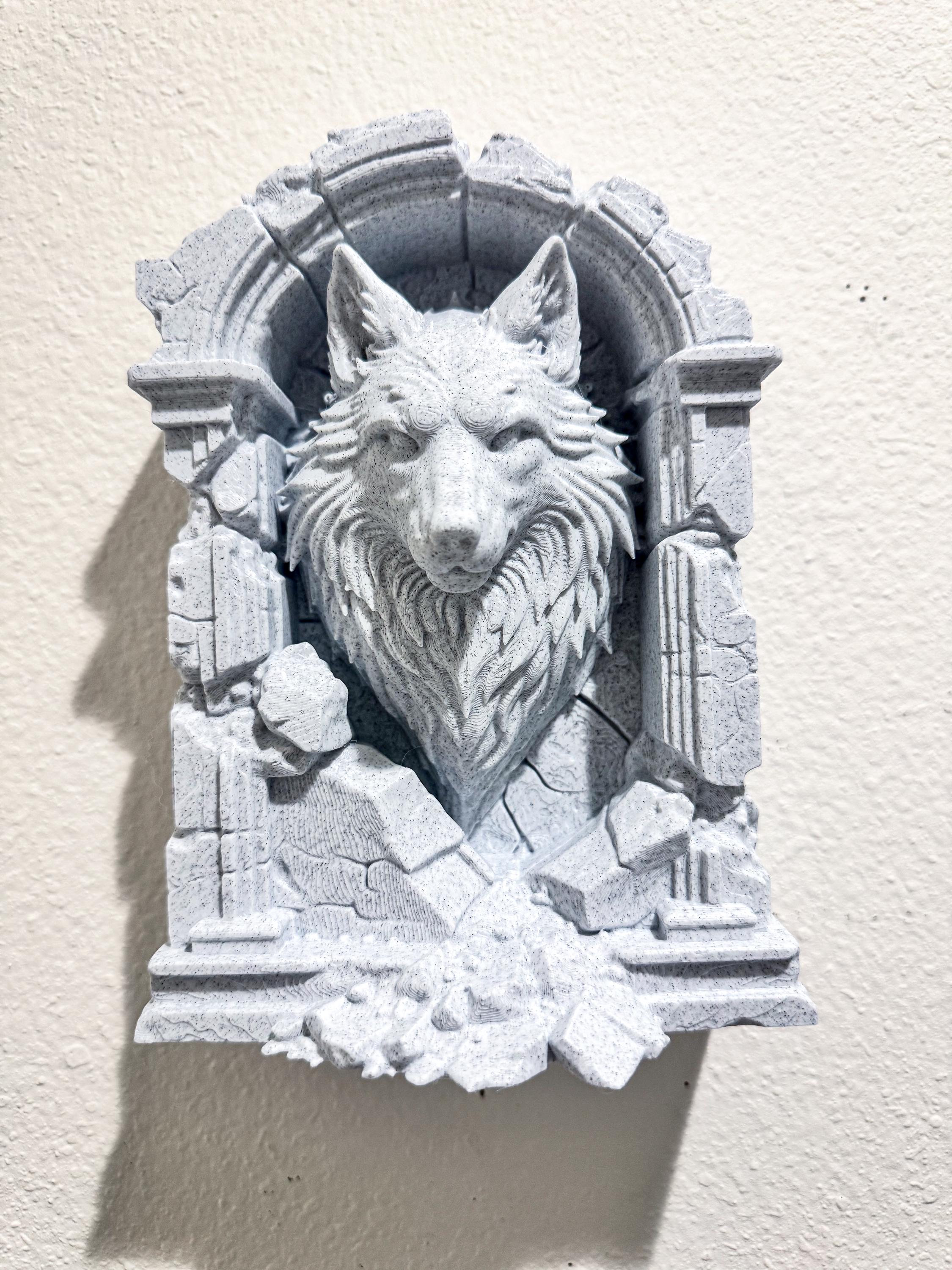 Stone Wolf Wall Sculpture - Marble Look Wolf Head Wall Decor - Mythic Guardian Wolf Art - Gothic Fantasy Home Decor - 3D Printed Art