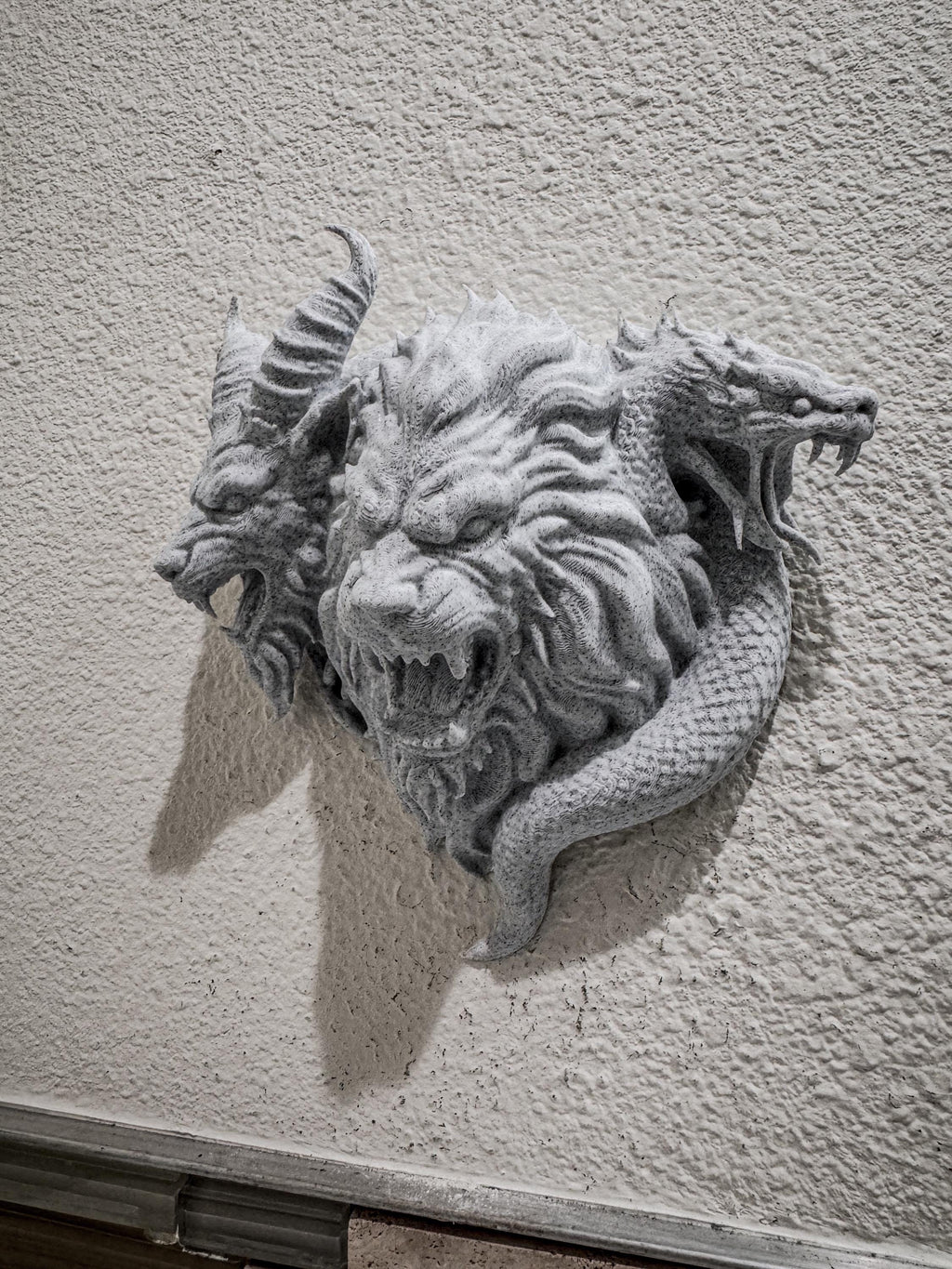Chimera Wall Sculpture - Stone Finish Mythical Beast Decor- Gothic Fantasy Wall Art - Three Headed Monster Home Decor, Chimera Wall Mount
