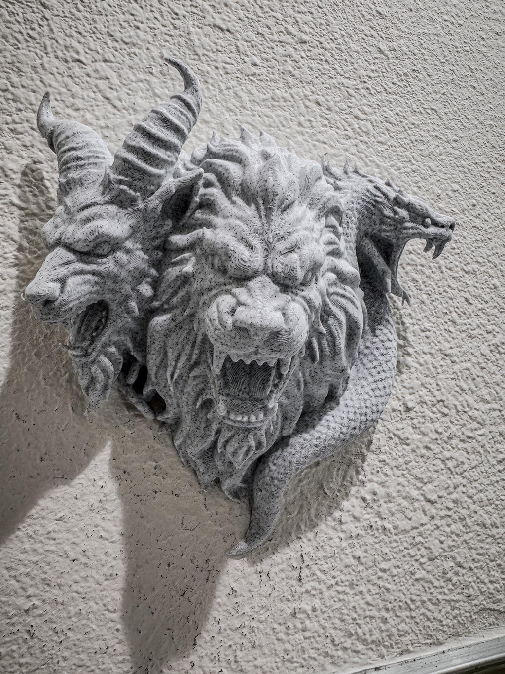 Chimera Wall Sculpture - Stone Finish Mythical Beast Decor- Gothic Fantasy Wall Art - Three Headed Monster Home Decor, Chimera Wall Mount