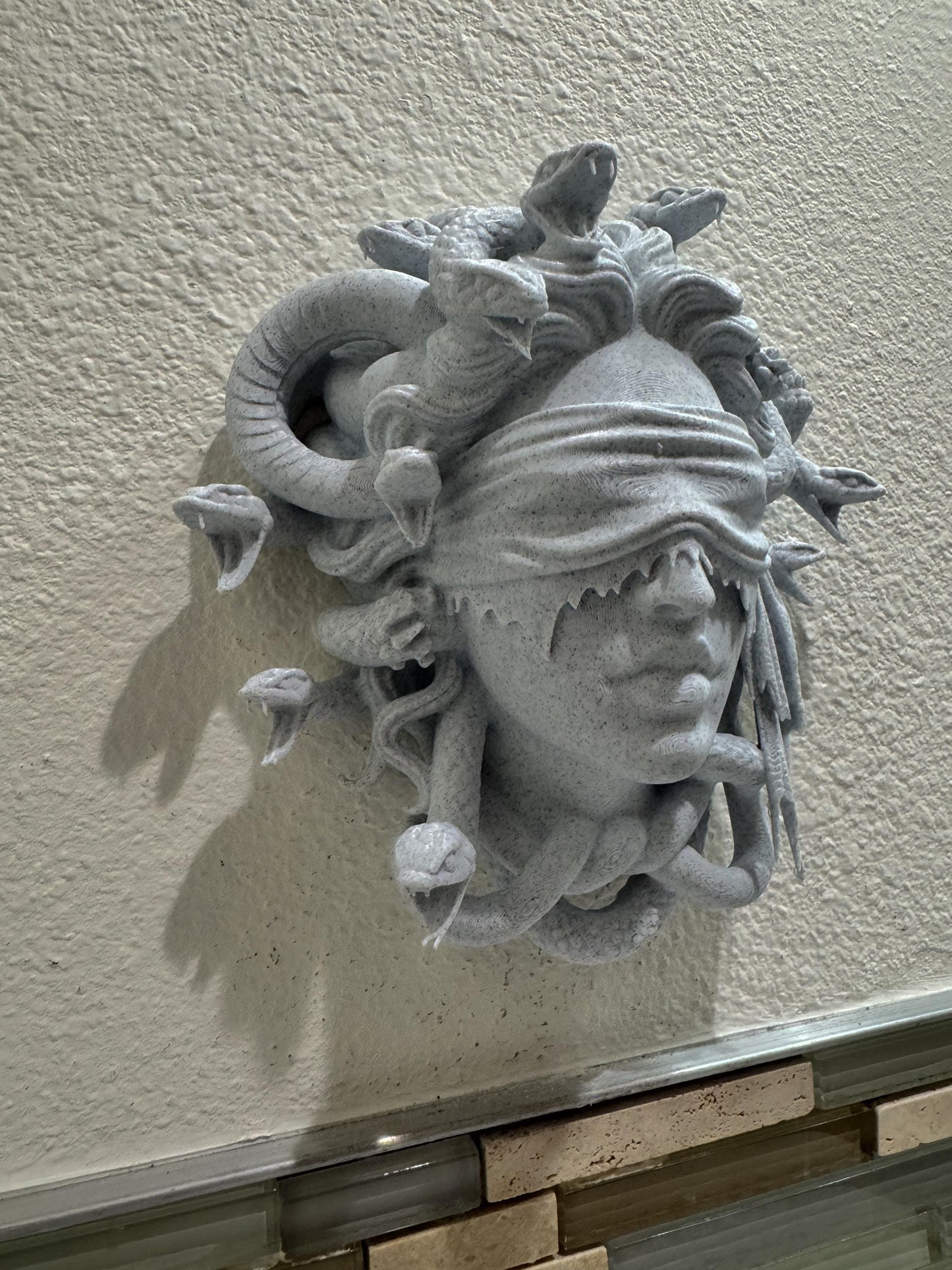 Blindfolded Medusa Wall Sculpture | Stone Look Mythology Decor | Gothic Greek Goddess Wall Art | Sculptural Home Accent
