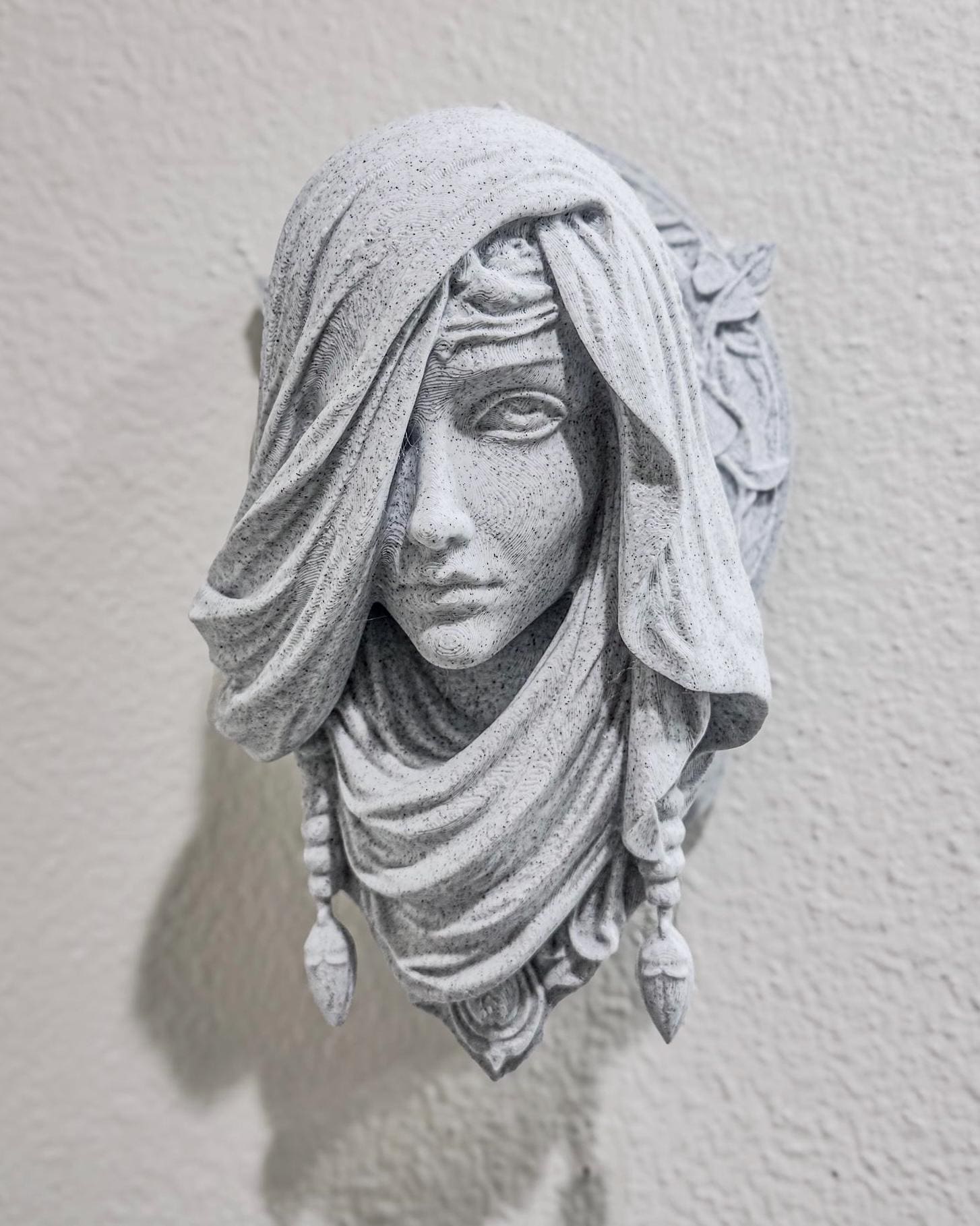 Veiled Woman Stone Wall Sculpture - Gothic Classical Bust Wall Art - Elegant Face Decor for Home Hallway or Bedroom - Macabre Wall Art Gift
