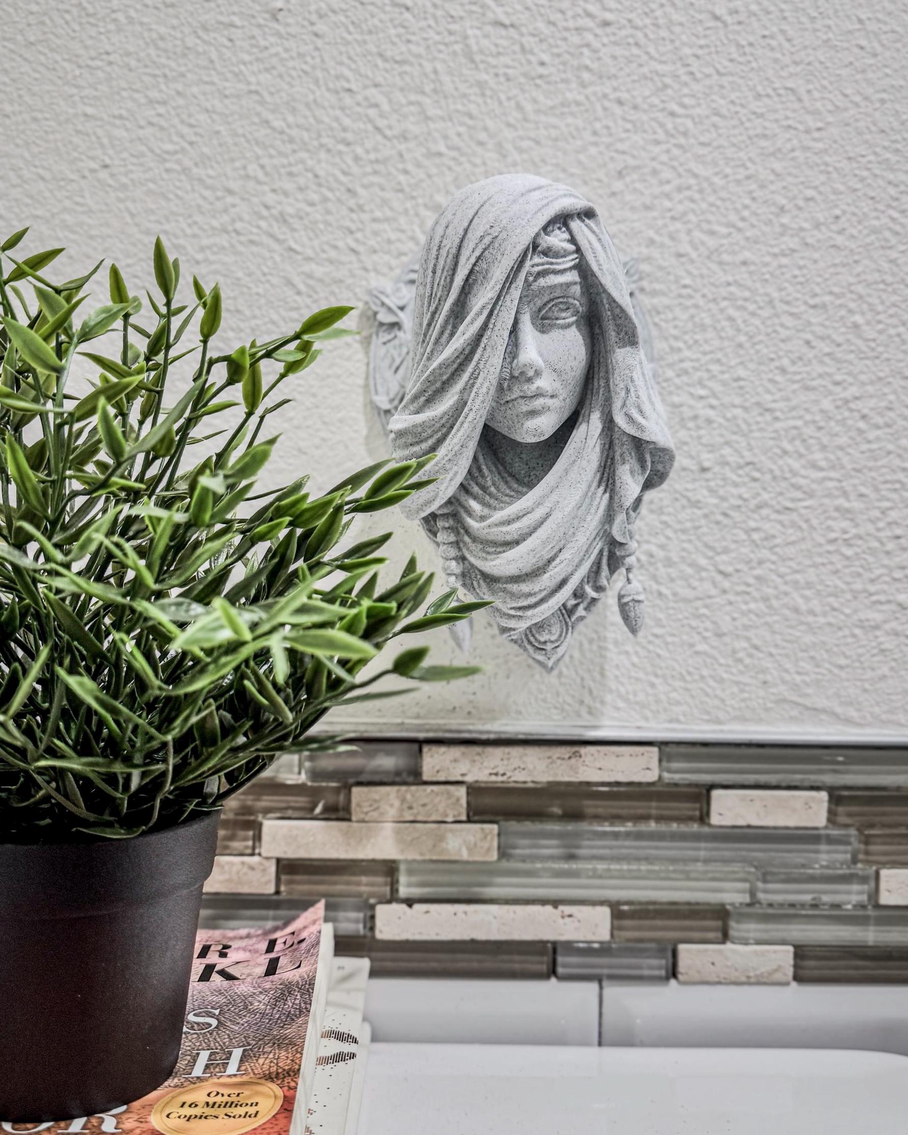 Veiled Woman Stone Wall Sculpture - Gothic Classical Bust Wall Art - Elegant Face Decor for Home Hallway or Bedroom - Macabre Wall Art Gift