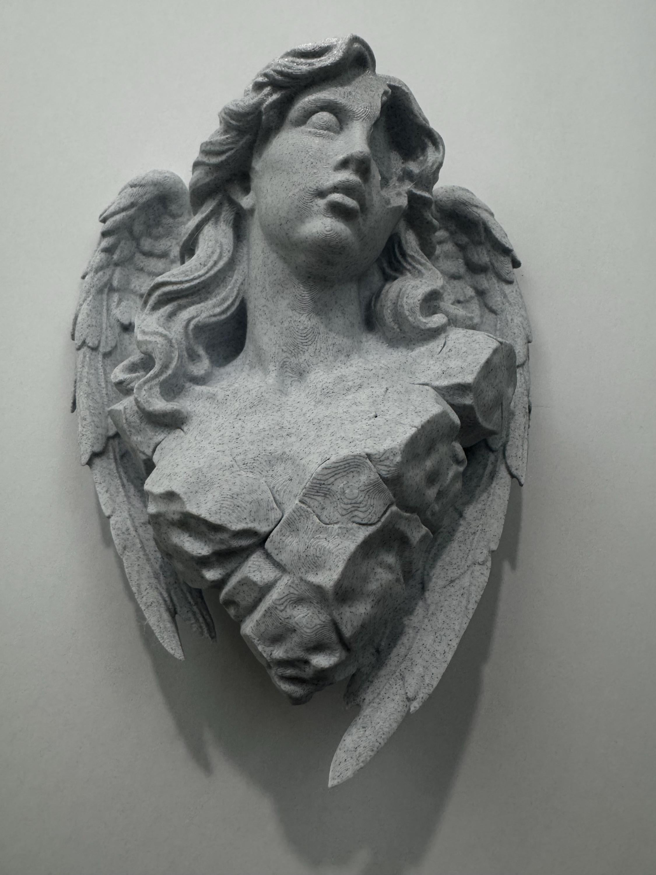 Broken Angel Bust Wall Sculpture | Stone-Style Gothic Decor | Modern Classical Wall Art | 3D Printed Angel Relief