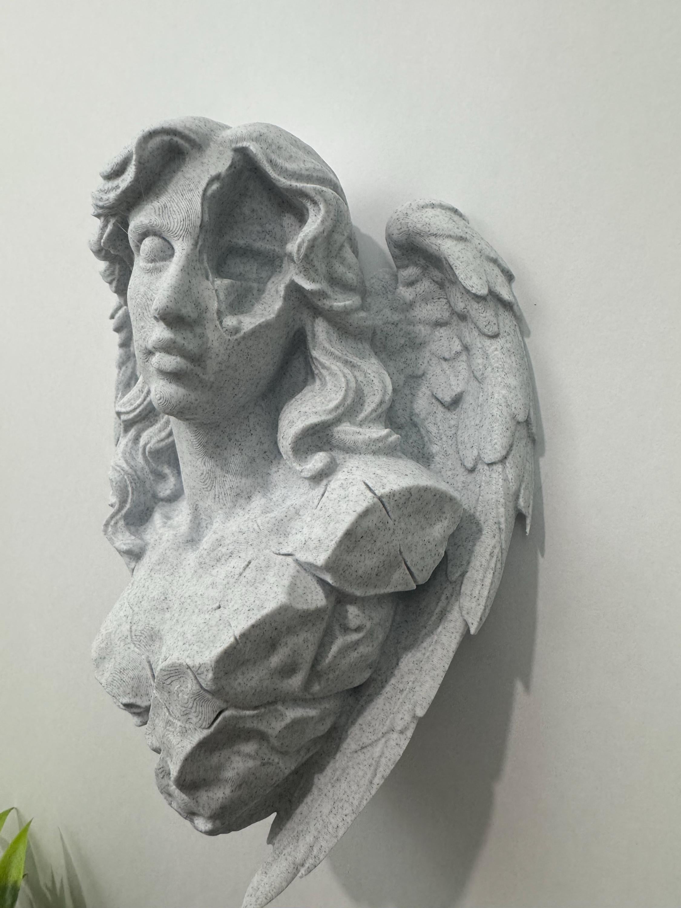 Broken Angel Bust Wall Sculpture | Stone-Style Gothic Decor | Modern Classical Wall Art | 3D Printed Angel Relief